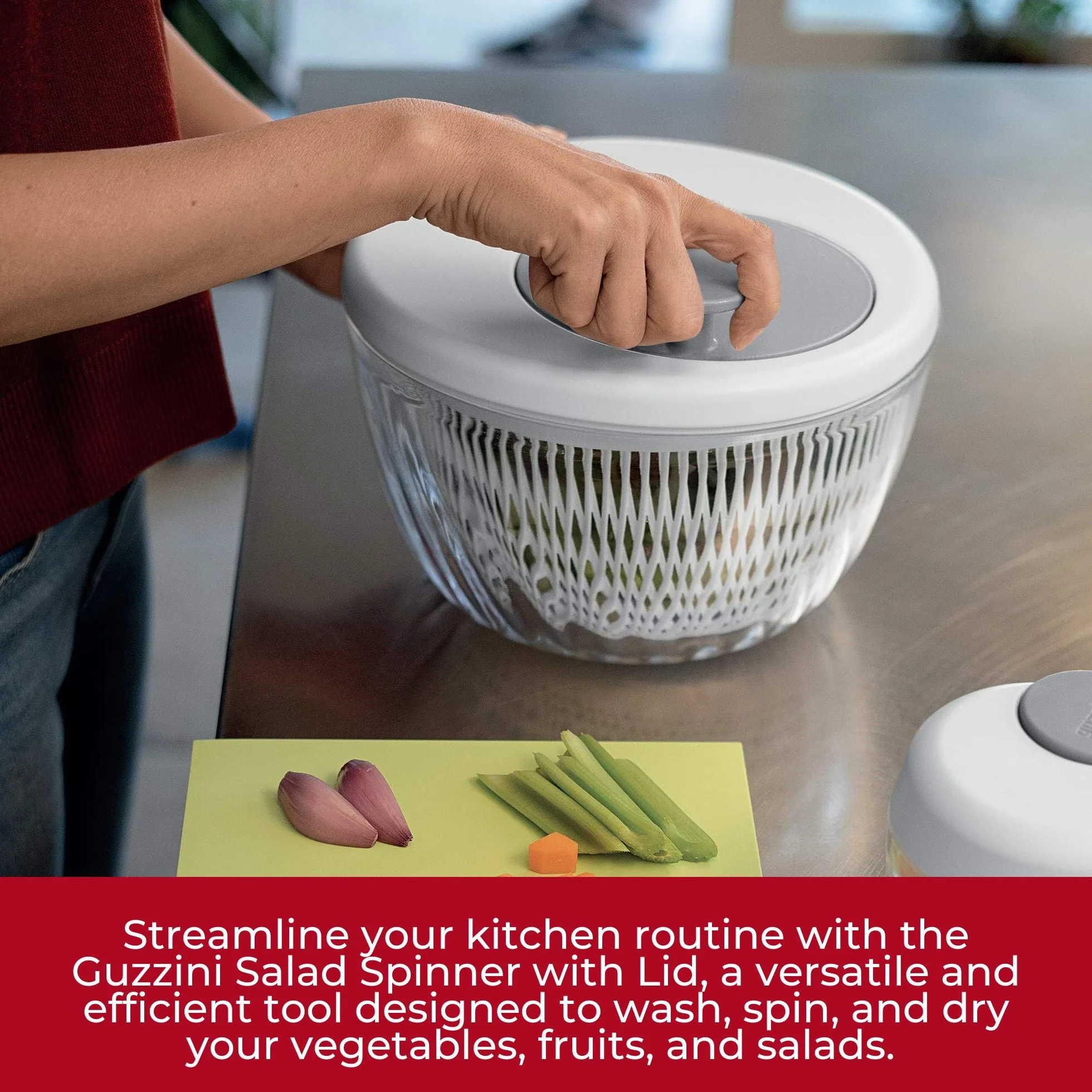 Guzzini - Kitchen Active Design, SPIN&STORE, Wirówka do Sałatek z Pokrywą - Acid Żółty, Ø 26 x h19 cm, 4000 cc - 17090056