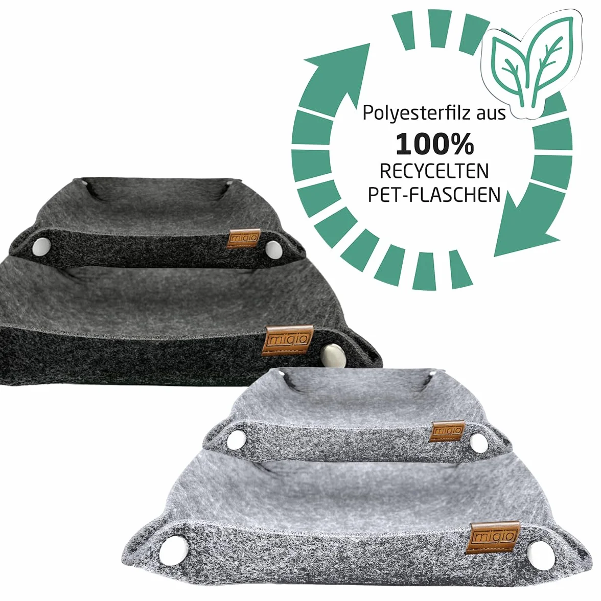 MIQIO® Designerskie miseczki filcowe premium z zatrzaskami – zestaw 3 + 1 – kwadratowy kosz do przechowywania listów, kluczy, smartfona – składana miska na przybory – ciemnoszare