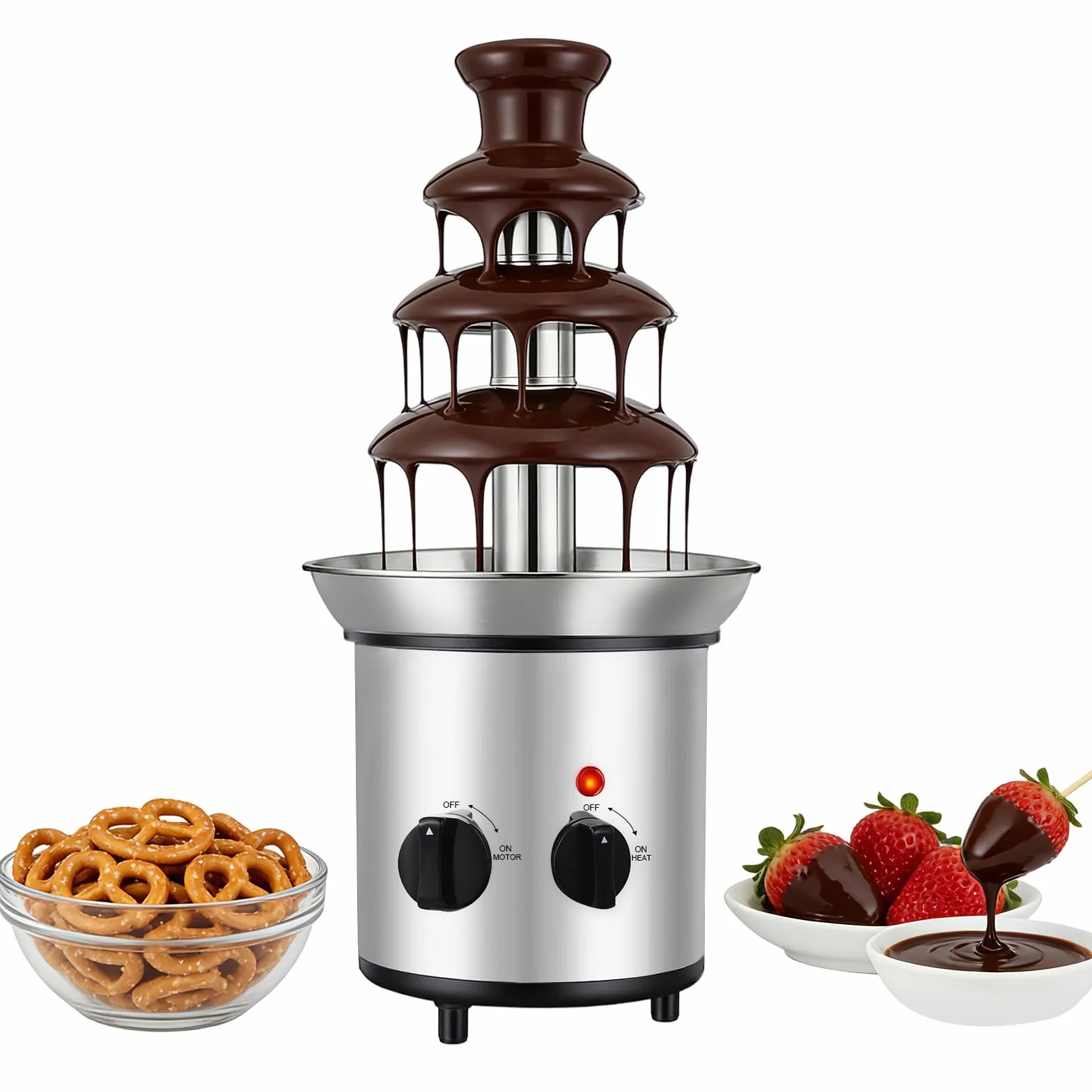 4-poziomowa fontanna czekoladowa z funkcją topienia, 1,8 l, ze stali nierdzewnej, z ogrzewaniem, 170 W, elektryczna fontanna czekoladowa, fondue, maszyna do czekolady, sera, sosu BBQ