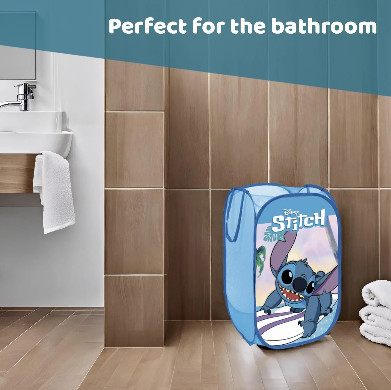 SUPERDIVER - Składany Kosz na Zabawki i Ubrania Stitch - Oficjalna Licencja Disney - Idealny do Przechowywania - 36x36x58 cm - Łatwy w Użyciu i Przechowywaniu - Dla Dzieci
