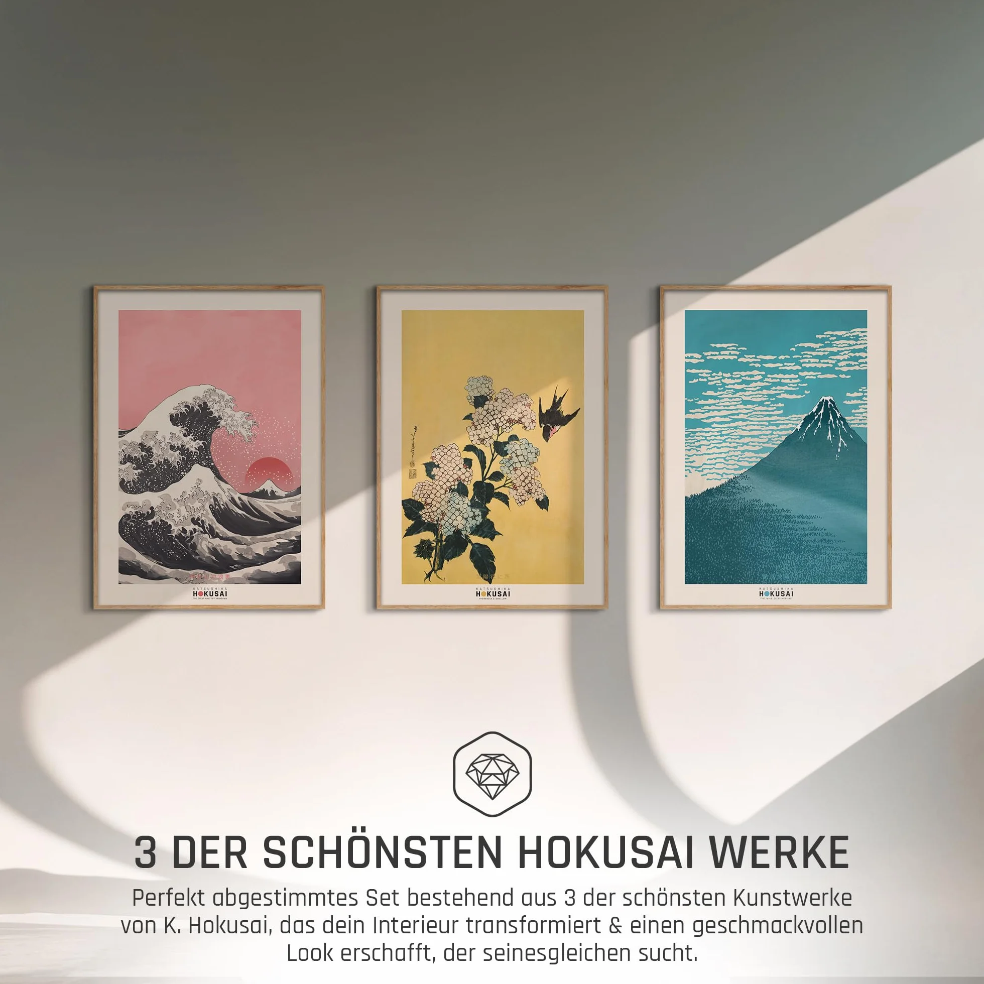 Hokusai zestaw japońskich plakatów, dekoracja ścienna, japońska sztuka, obrazy do sypialni, salonu, dekoracja salonu, obrazy eklektyczne (3 x A3, bez ramki)