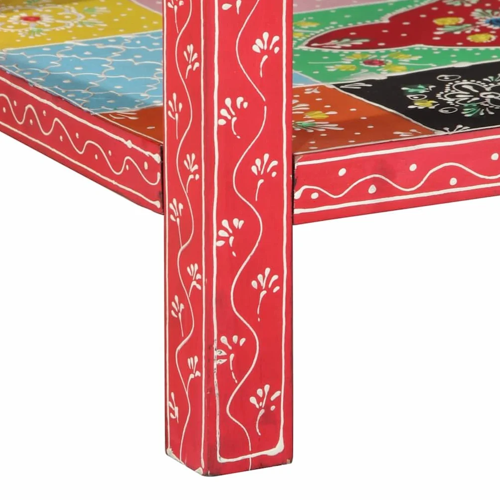 Hothingwell Wielokolorowa konsola boho 80 cm, z litego drewna akacjowego i drewna inżynieryjnego, kolorowy design do salonu lub sypialni, przestronny blat i solidna konstrukcja, przechowywanie