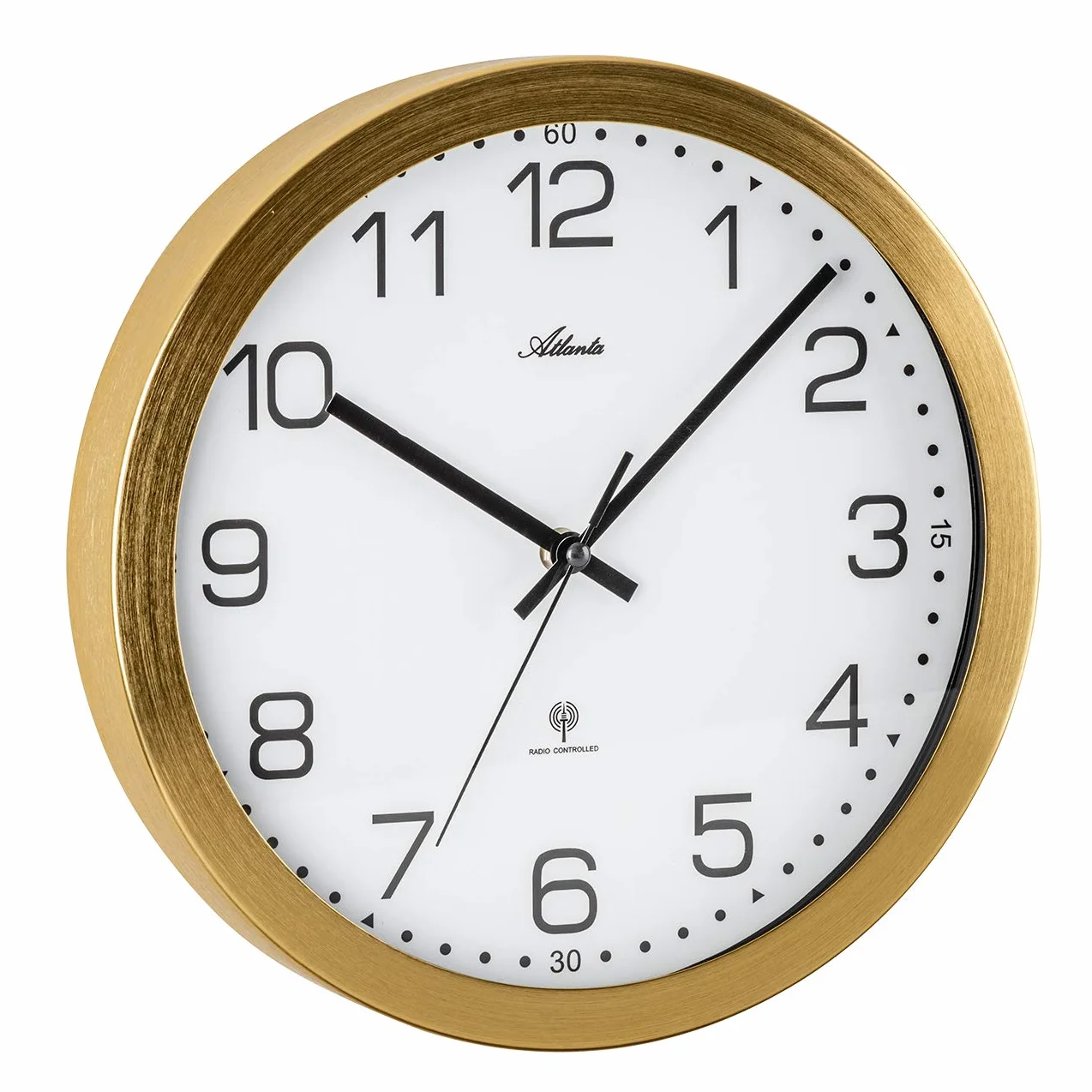 Atlanta Radiowy zegar ścienny 30 cm złota metalowa obudowa 4371-9