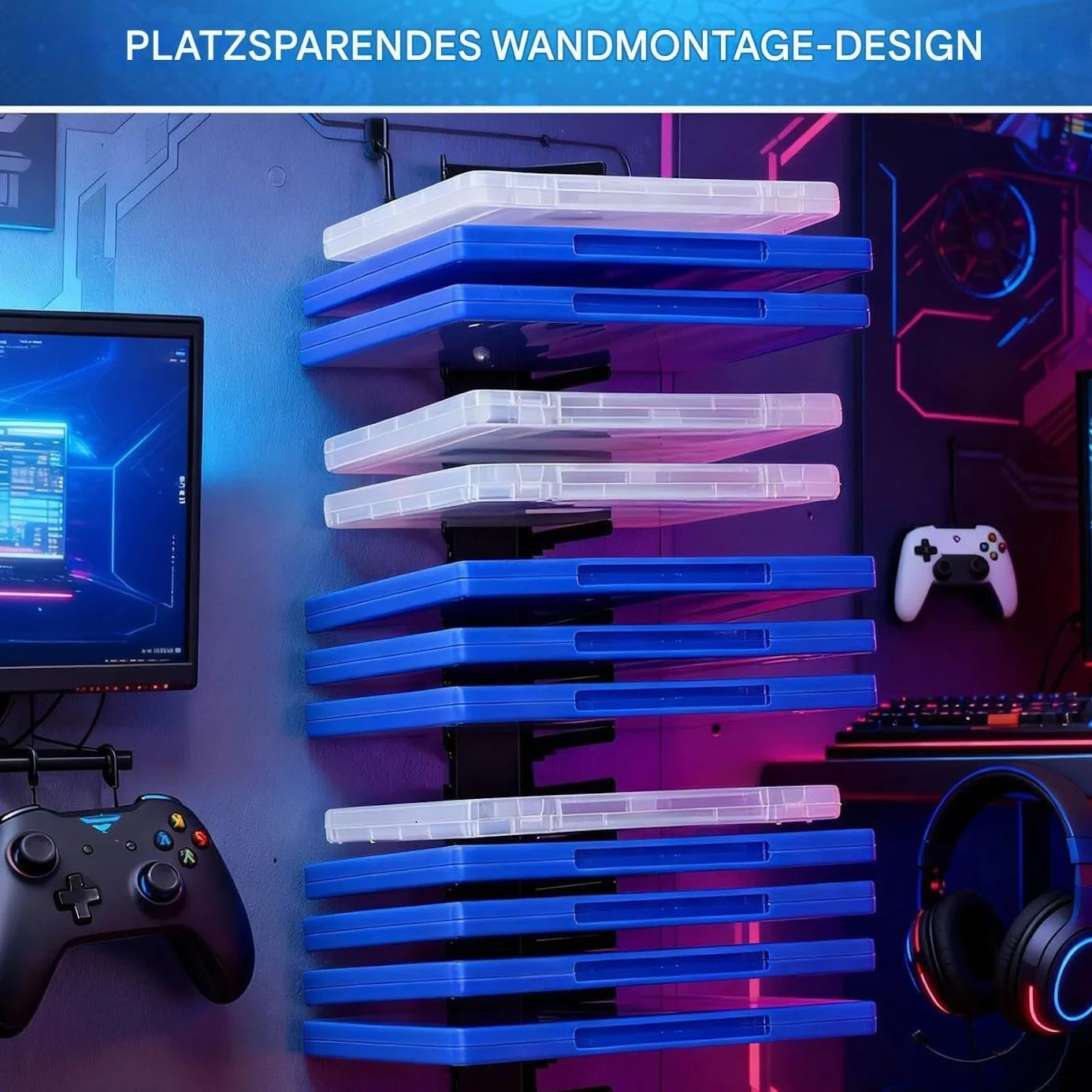 2-pak solidnych metalowych półek do gier do montażu ściennego do przechowywania dysków – idealne do kuchni, sypialni, biura, baru, blatu, konsoli i przechowywania sprzętu