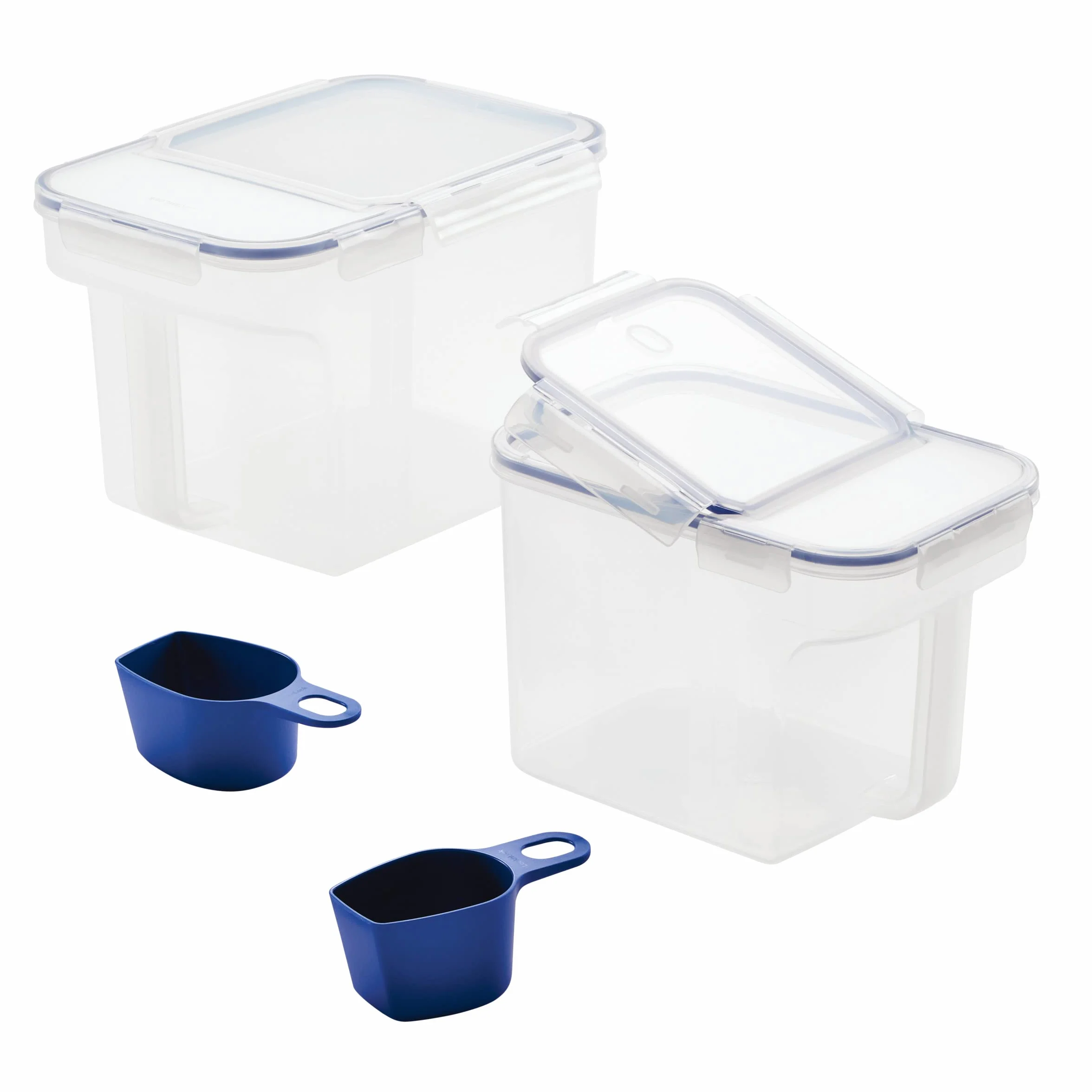 LocknLock Easy Essentials - Juego de contenedores y cubos de almacenamiento de alimentos, sin BPA, apto para lavaplatos, 4 piezas, transparente