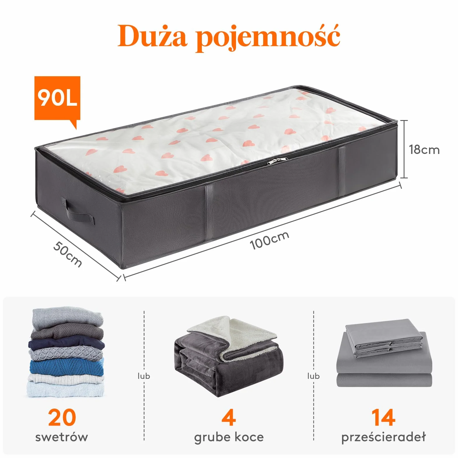 Lifewit Pojemniki Do Przechowywania Pod Łóżko 2 sztuki, Duża Pojemność Torby Do Przechowywania Koców Ze Wzmocnionym Uchwytem, Kołdry, Prześcieradła, Ubrania, Sypialnia, Szafa, Szary