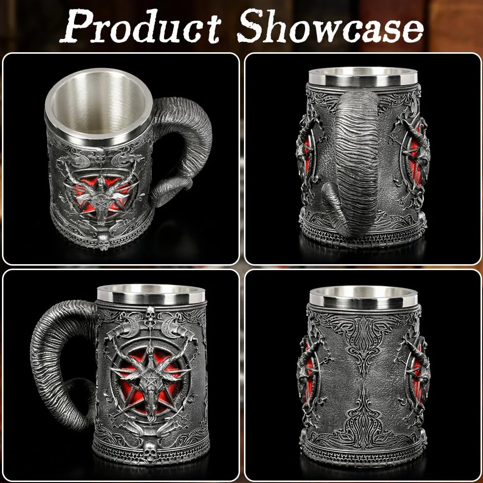 Kufel do Piwa Viking, SGZIOO Vintage Kufel do Piwa ze Stali Nierdzewnej 600ml, Runiczna Miska do Picia w Stylu Średniowiecznym na Kawa/Napój/Sok, dla Mężczyzn i Dnia Ojca