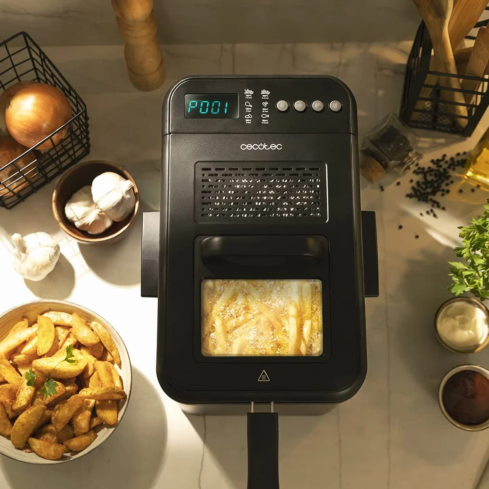 Cecotec Frytownica olejowa Cleanfry Luxury 4000 Czarna 4,2 litra. 3270 W, stal nierdzewna lakierowana na czarno, 5 programów wstępnych, filtr OilCleaner.