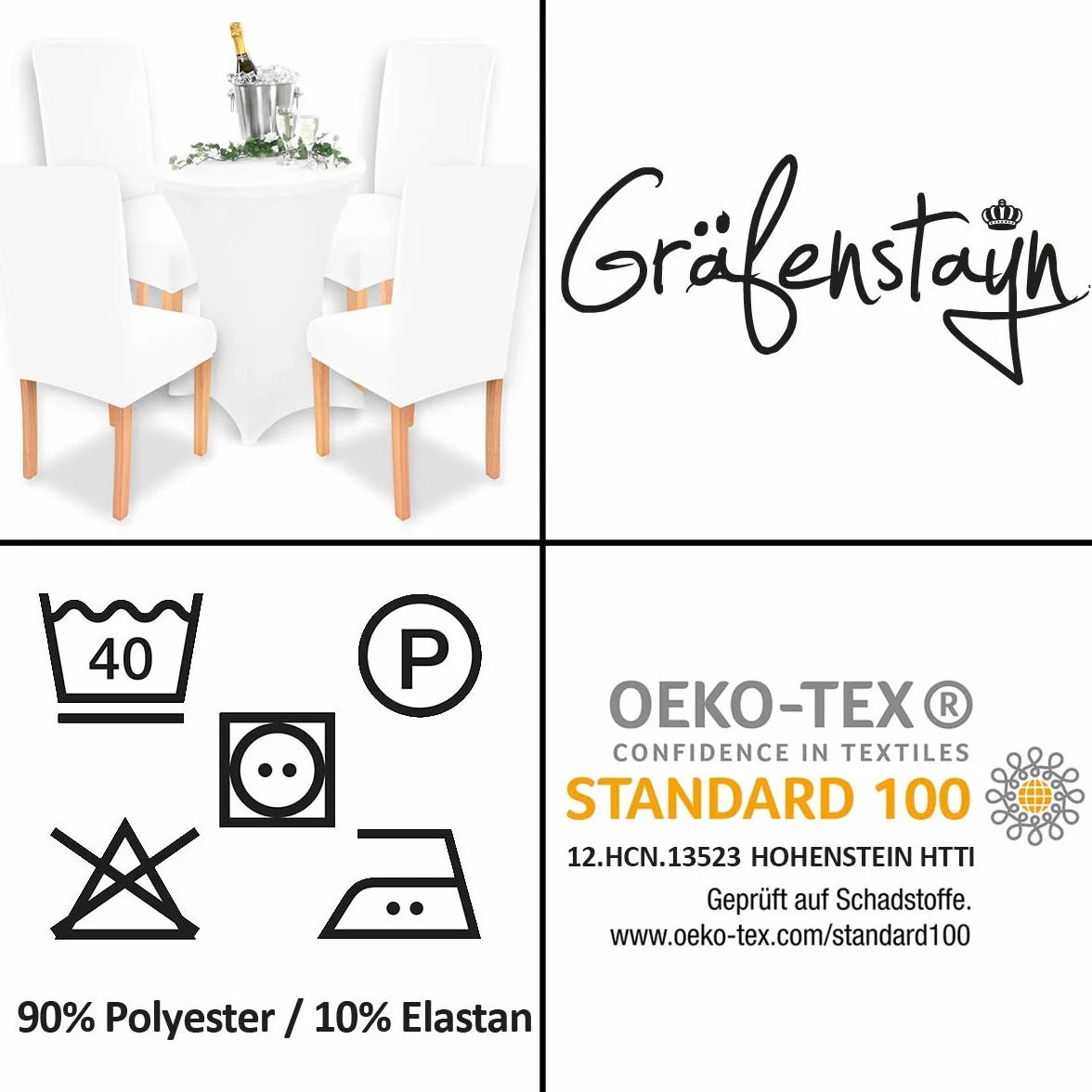 Gräfenstayn Charles 6 szt. pokrowców na krzesła, ze stretchu, okrągłe i kwadratowe oparcia, opakowanie zaletowe, bi-elastyczne dopasowanie, ze znakiem Öko-Tex Standard 100: "Sprawdzone i godne
