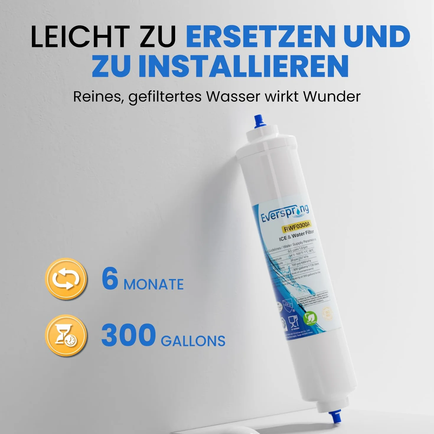 EVERSPRING Filtr wody do lodówki Kompatybilny z Samsung DA29-10105J, DA29-10105J HAFEX/EXP, DA99-02131B, WSF-100, EF9603, LG Inline Lodówka, 4 sztuki.
