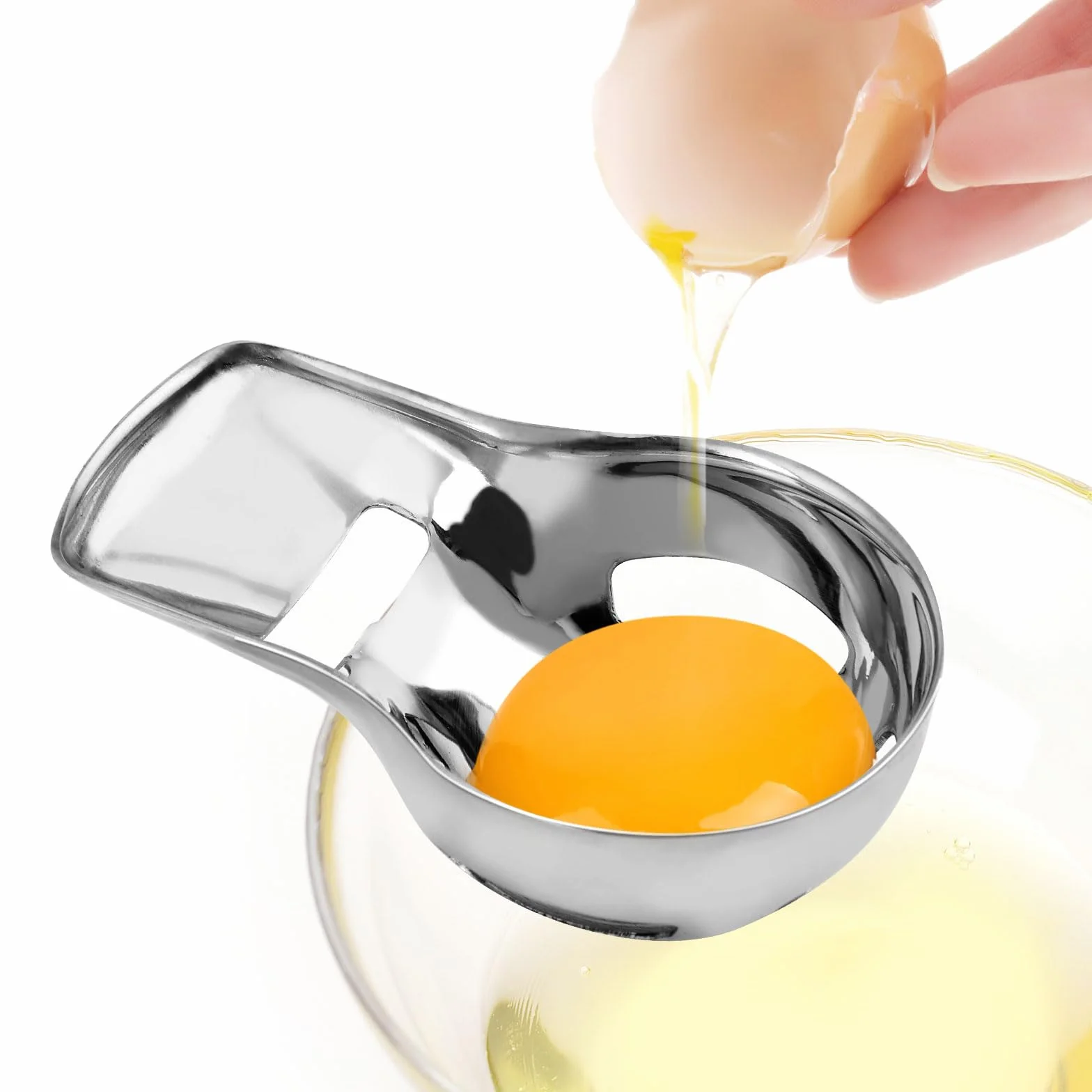 Lyreh Separator do Jajek, Stal Nierdzewna Oddzielania Żółtek Od Białek Przyrząd Przesiewania Surowych Jajek Otworem Akcesoria do Domowych Narzędzi Kuchennych Pieczenia Deserów (Srebrny)
