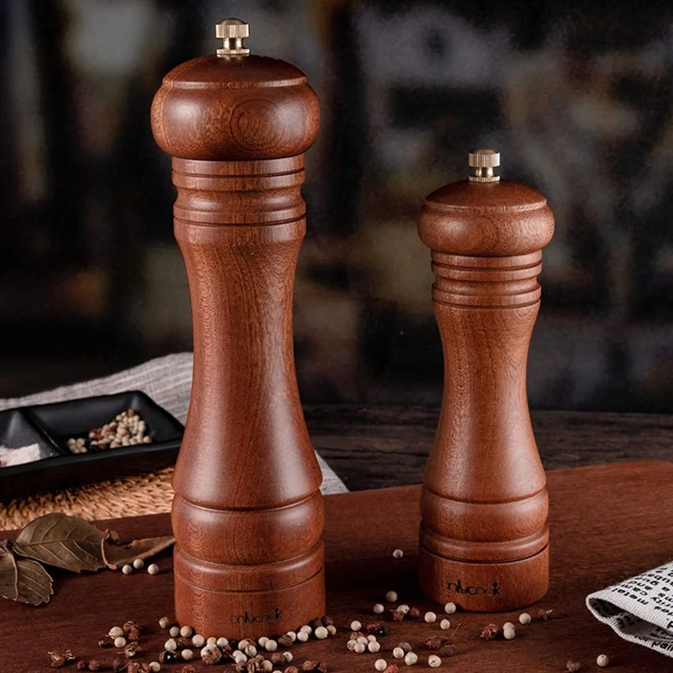 Młynek do soli i pieprzu, regulowany drewniany zestaw młynków do soli i pieprzu, ręczny młynek do soli i pieprzu z ceramicznym rdzeniem, 22 cm