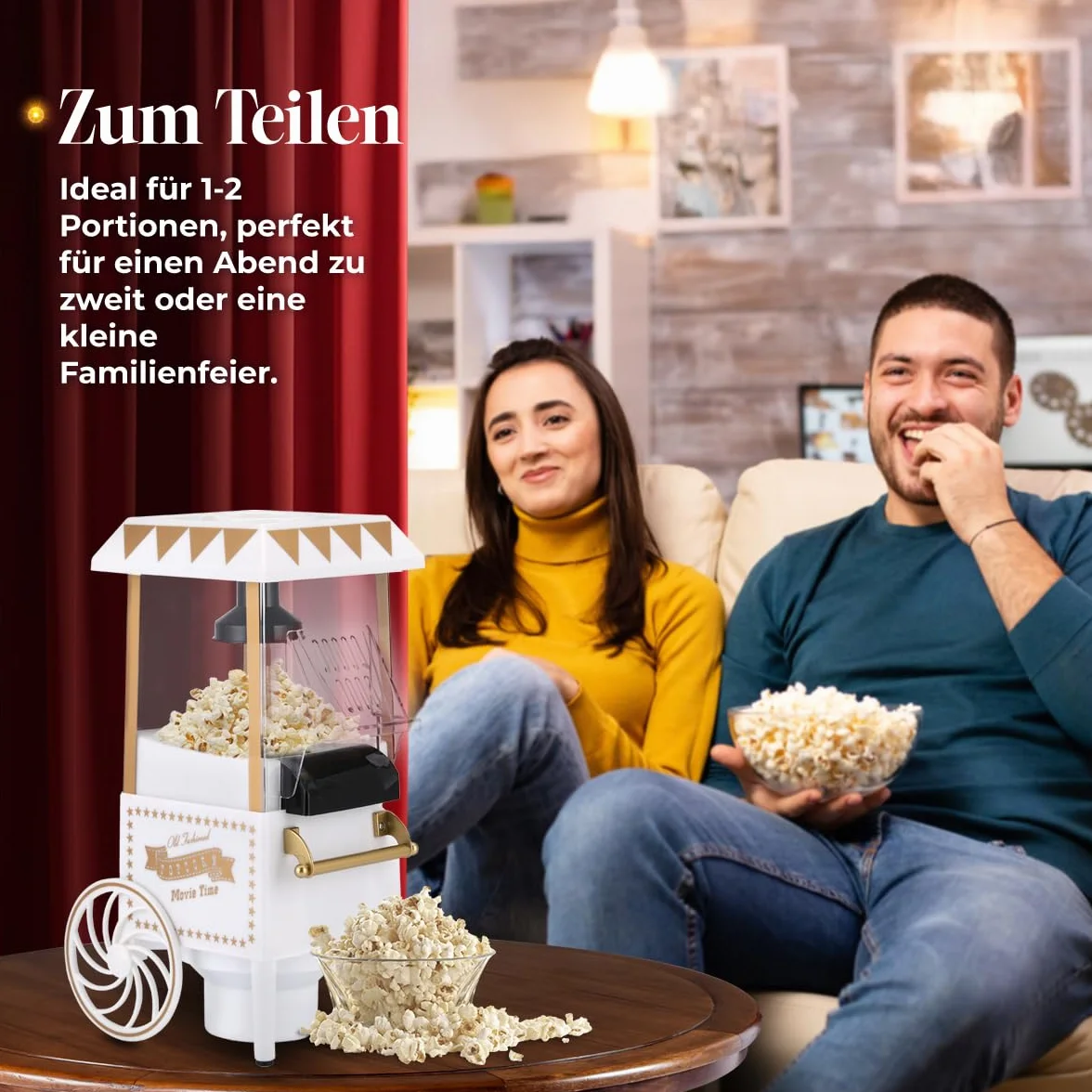 NK Retro popcorn elektryczny maszyna do popcornu 1200 W, łatwy w użyciu przycisk, gotowy do przygotowania w 2 minuty, gorące powietrze, rozmiar 0,3 l, przenośny, idealny do domu (biały)