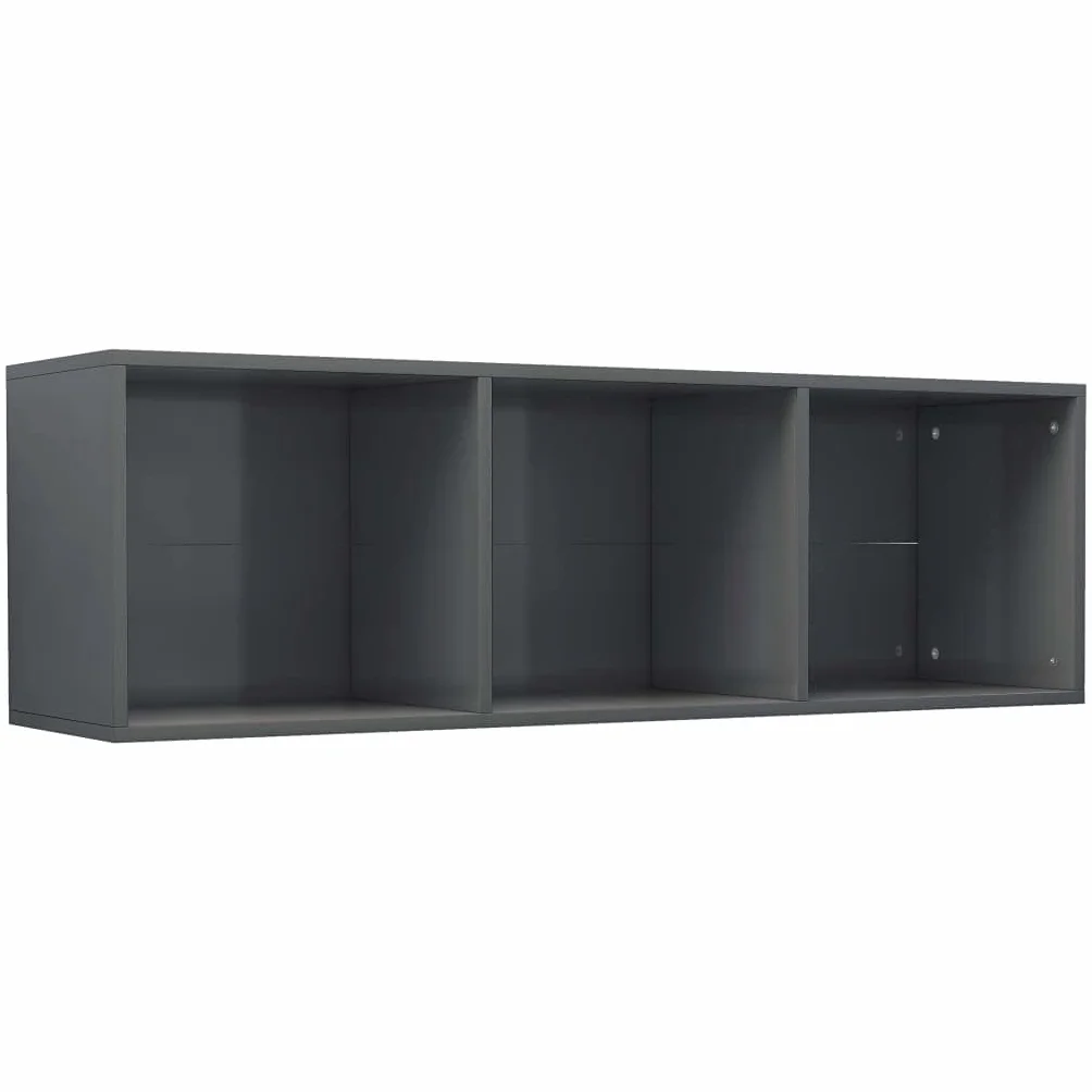Regał na książki, szafka pod telewizor, wysoki połysk, szary, 36 x 30 x 114 cm, materiał drewnopochodny, 3 przegródki, uniwersalny organizer Cube do salonu, biura i sypialni