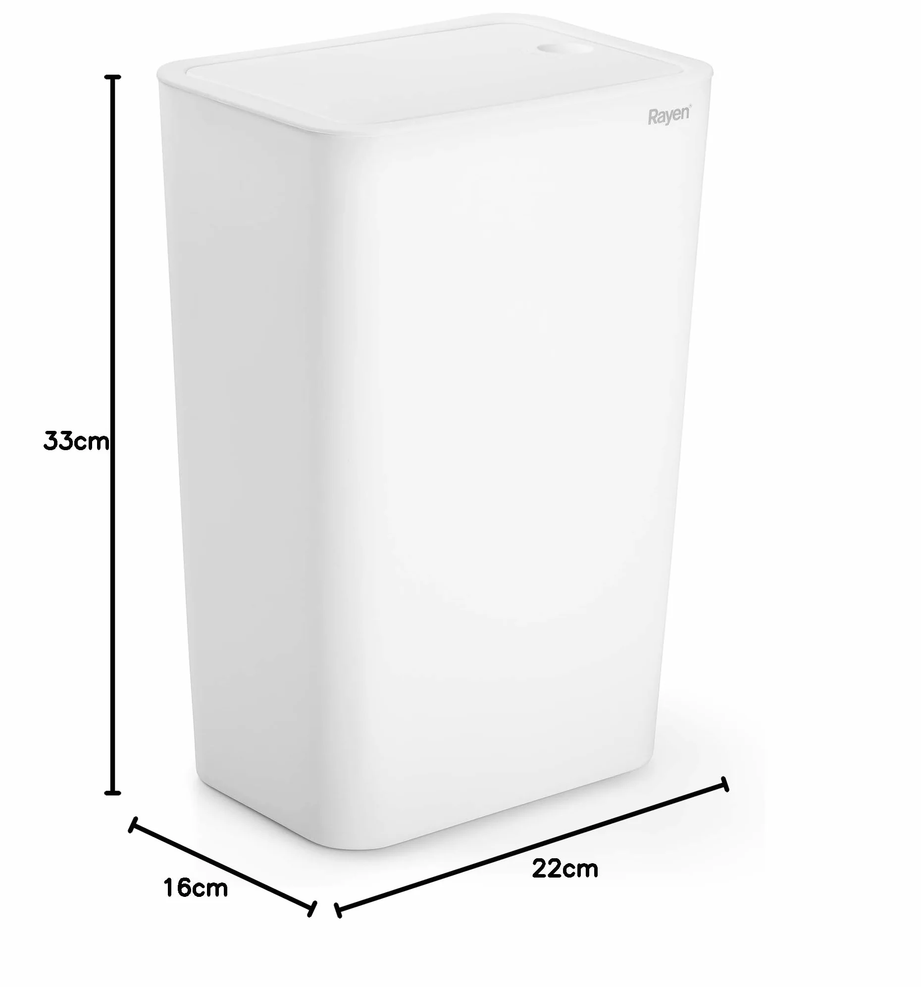 Rayen - Kosz na śmieci z pokrywką ciśnieniową, 9 l, kompaktowy kosz na śmieci do łazienki, kuchni i biura, biały, 22 x 16 x 33 cm, polipropylen
