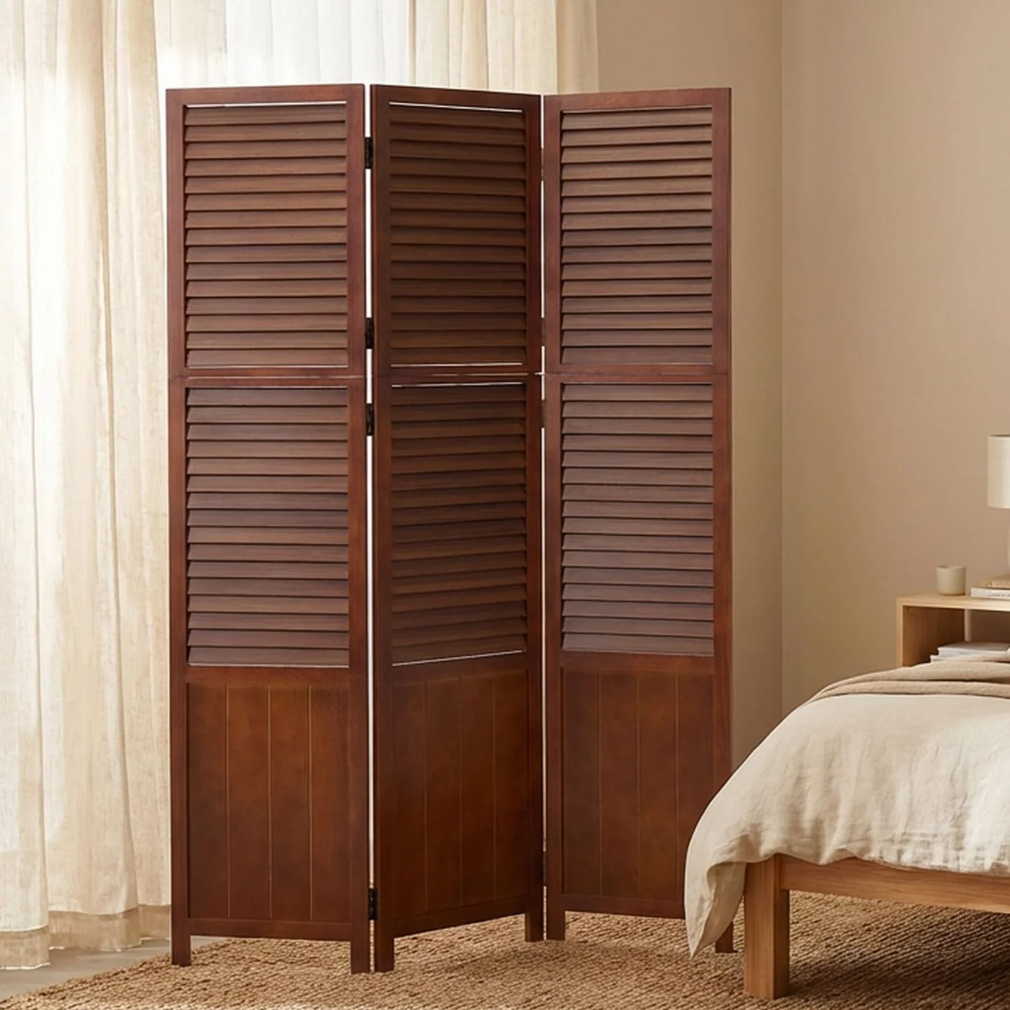 Homestyle4u 1358, parawan, ścianka działowa, do wnętrz, 3-częściowa, drewno brązowe, ścianka działowa, ochrona przed wzrokiem