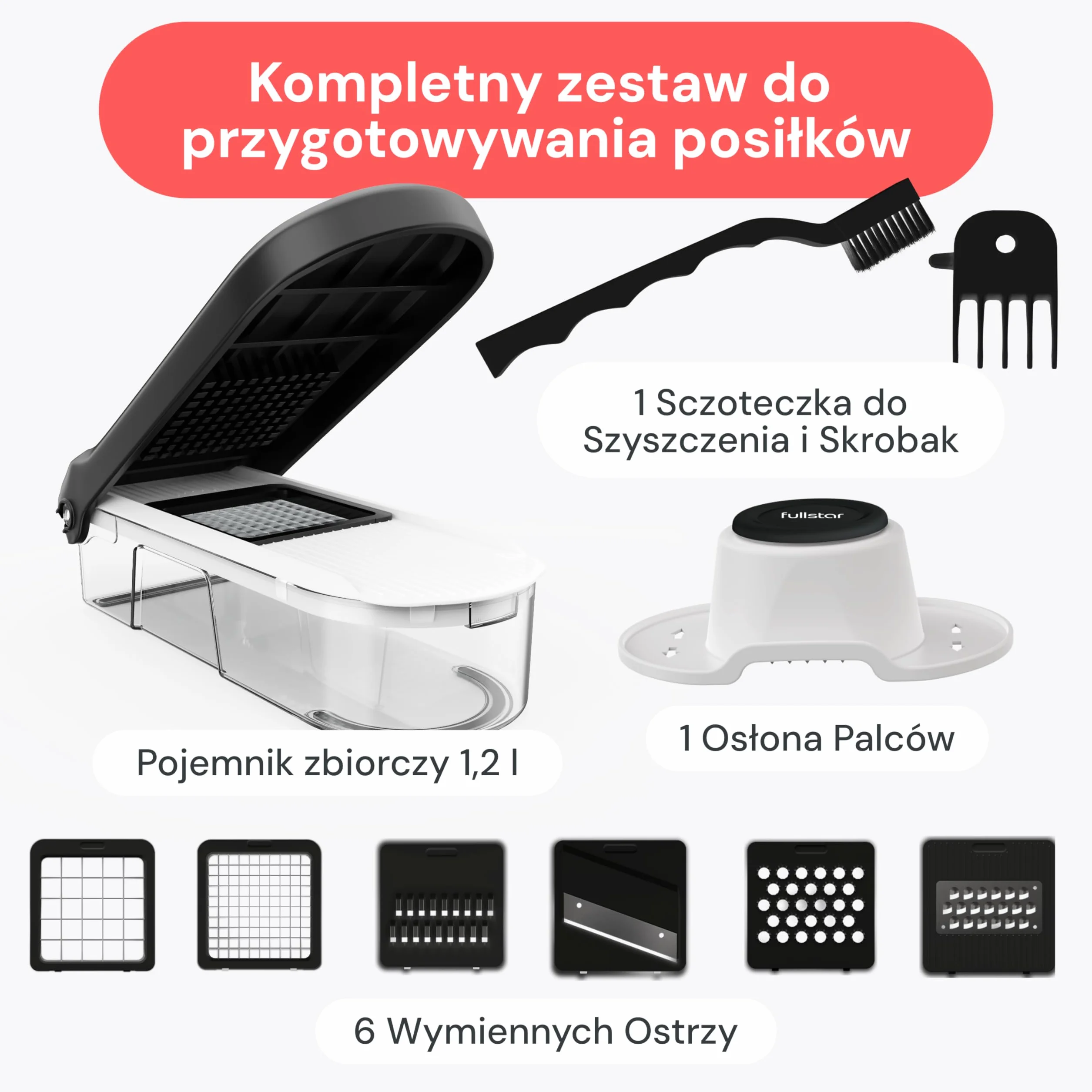 Rozdrabniacz i Mandolina do Warzyw - Krajalnica do Warzyw - Siekacz i Kostka do Cebuli Ziemniaków Sałatka - Narzędzia i Gadżety Kuchenne (Kompaktowa 6-w-1 Biała)