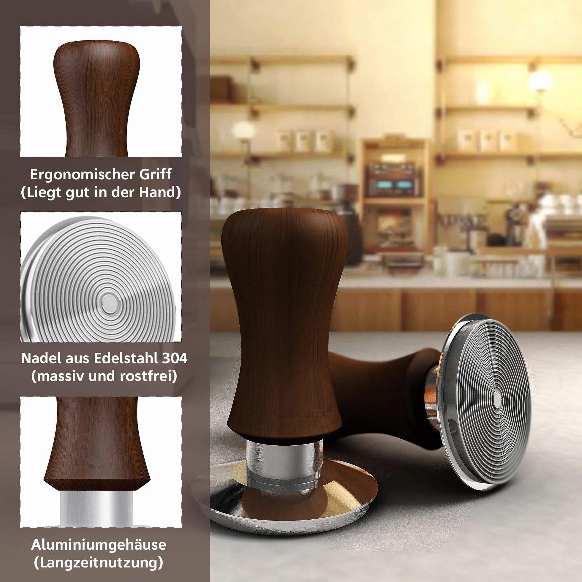 KYONANO Tamper 53,3mm, tamper do kawy i espresso, stylowy tamping force tamper, skalibrowany pod kątem 30 funtów nacisku, ze stali szlachetnej 304, akcesoria do maszyn do espresso ciśnieniowych