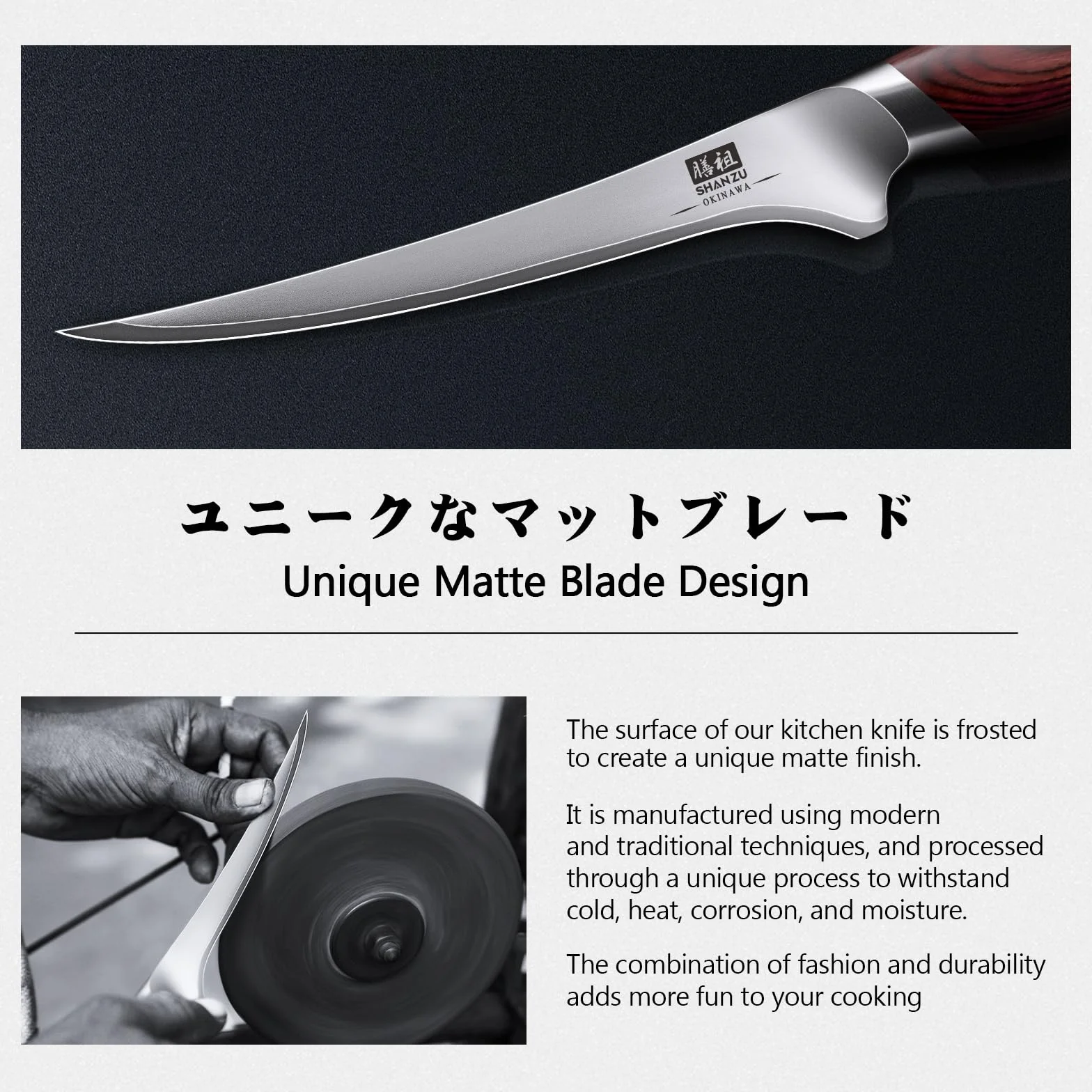 SHAN ZU Filetiermesser 18 cm, Scharfes Ausbeinmesser für Fleisch, Japanischem 10Cr15Mov-Superhartstahl, Profi Küchen-Fischmesser mit Flexibler Klinge und Ergonomischem Pakkaholzgriff- OKINAWA Series