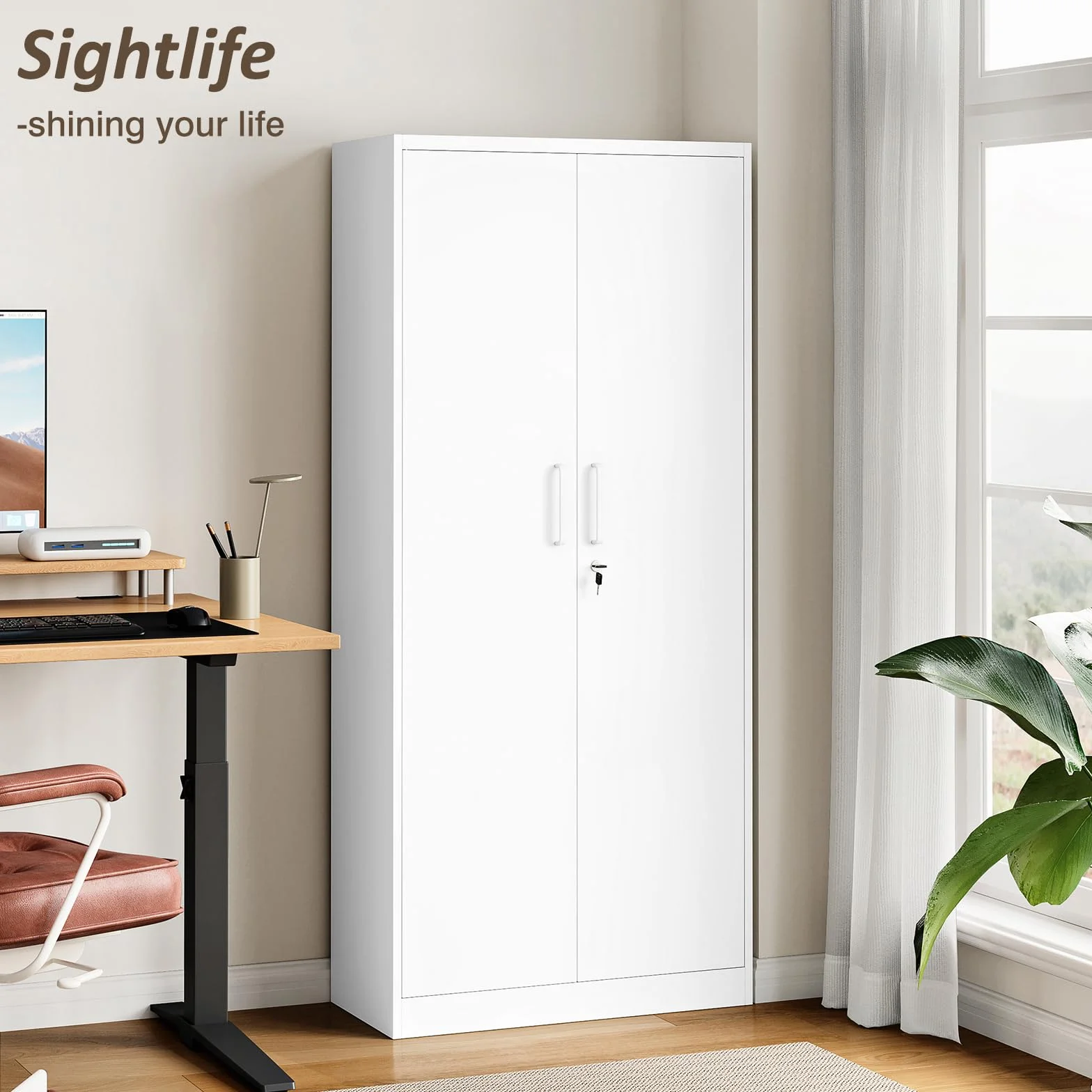 Sightlife Szafka na Akta z Zamkiem, Metalowa Szafka Biurowa z 2 Drzwiami, 1700 x 780 x 390 cm, Biała