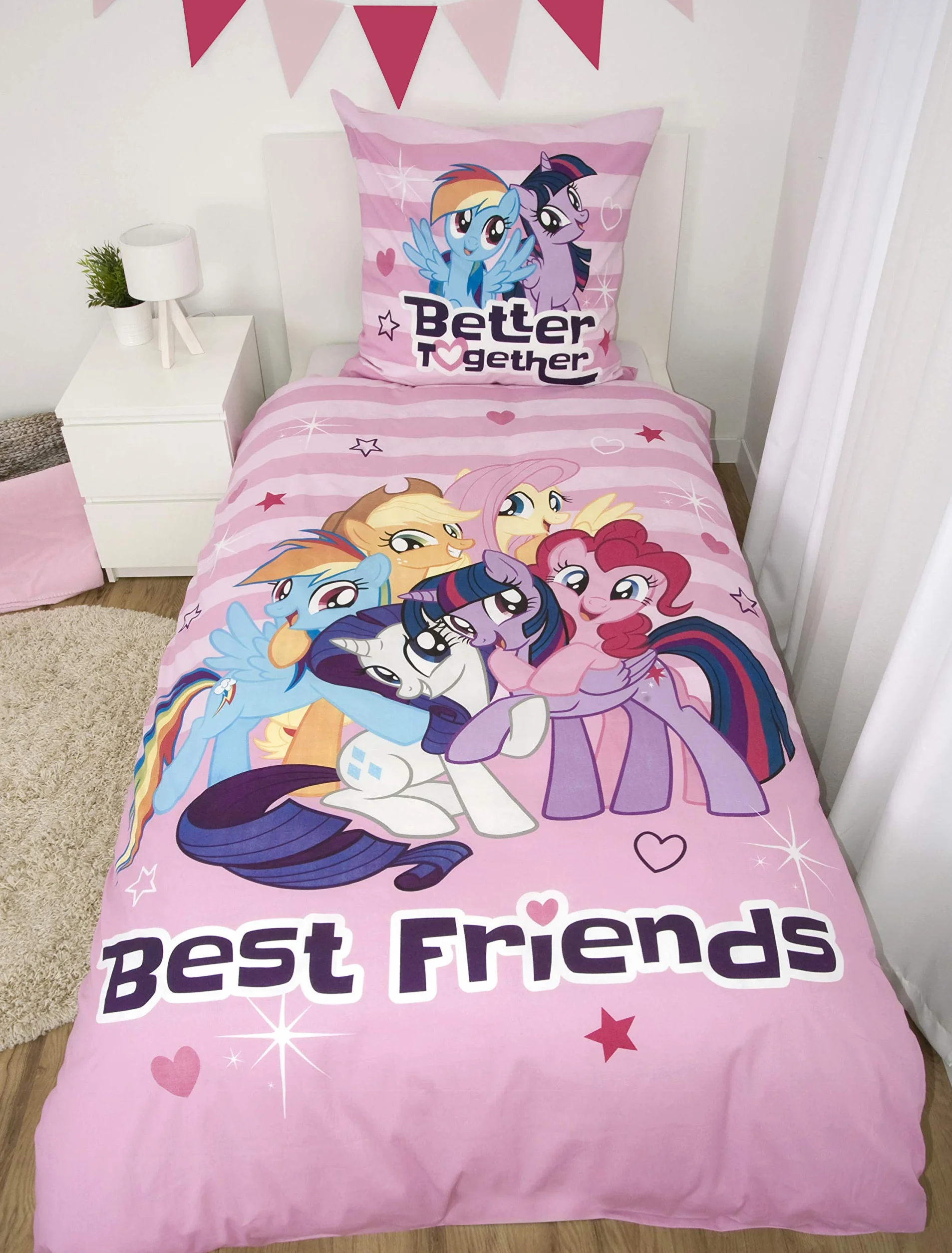 Herding Pościel My little Pony "Best Friends", poszewka na poduszkę 80 x 80 cm, poszwa na kołdrę 135 x 200 cm, Renforce, z markowym zamkiem błyskawicznym