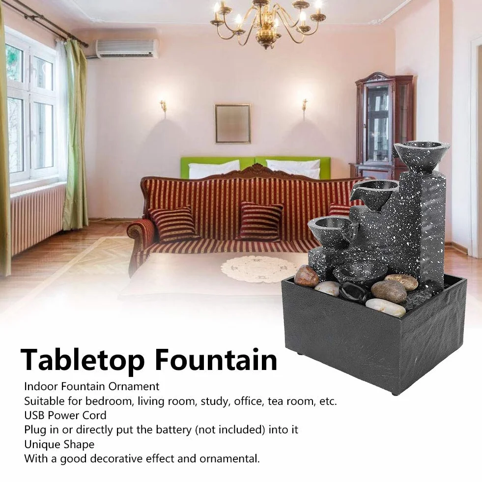 Ejoyous fontanna pokojowa z oświetleniem LED, fontanna stołowa wodospadowa, zen relaksacyjna fontanna z nierównymi kamieniami, do dekoracji domu, biura, salonu