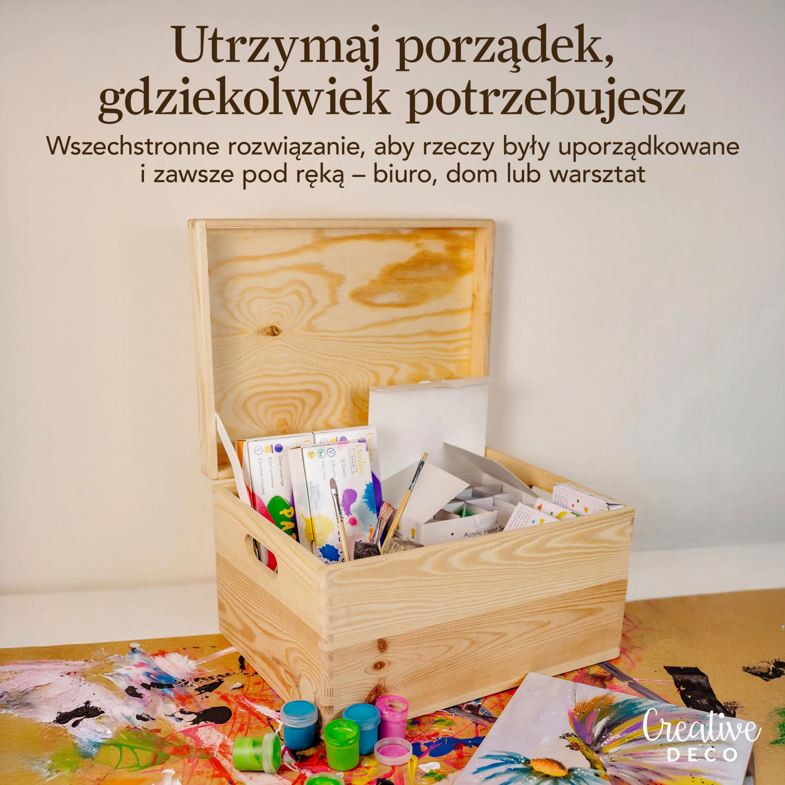 Creative Deco XXL Duże Drewniane Pudełko z Pokrywą do Dekoracji | 39 x 29 x 22 cm (+/- 1cm) | z Uchwytami | Niemalowana Skrzynia z Drewna na Wielkanoc Zabawki Narzędzia | SUROWE i NIEOSZLIFOWANE