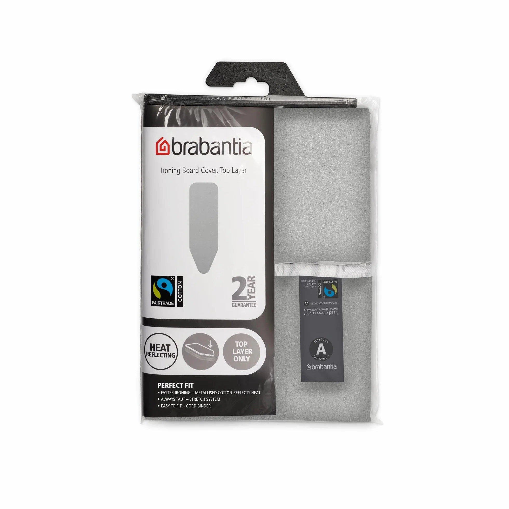 Brabantia 2mm Built-in-Foam Ironing Board Cover (A Board / Metalised ) Heat-Resistant, Non-Slip, Durable Cotton & Foam, Cord Fastener