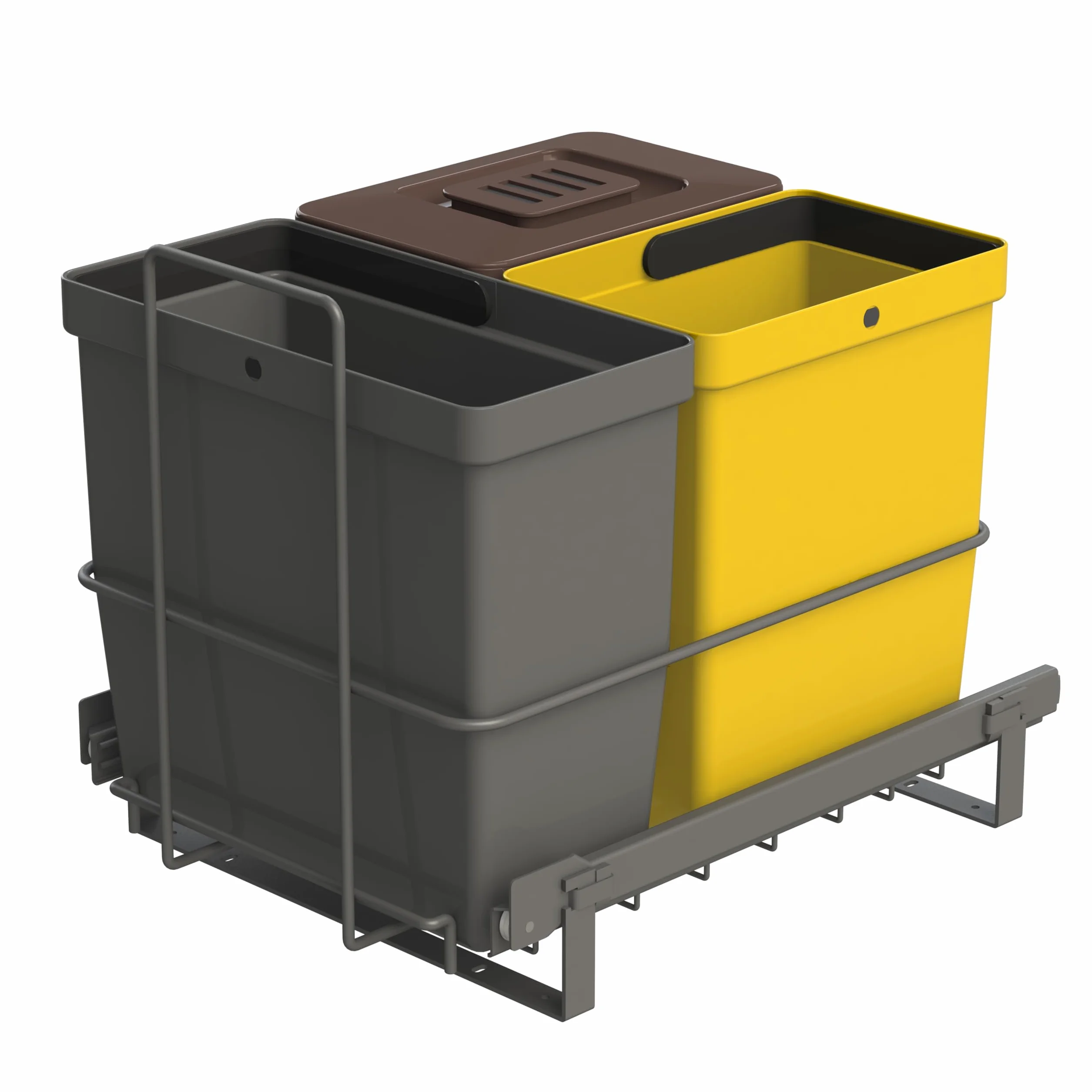LM 64/3a kosz na śmieci do zabudowy, wysuwany, z 3 koszami na śmieci (1 x 11 l, 2 x 8 l) w kolorach antracytowo-szarym, żółtym, brązowym – Trio system segregacji śmieci do kuchni, szafki pod umywalkę