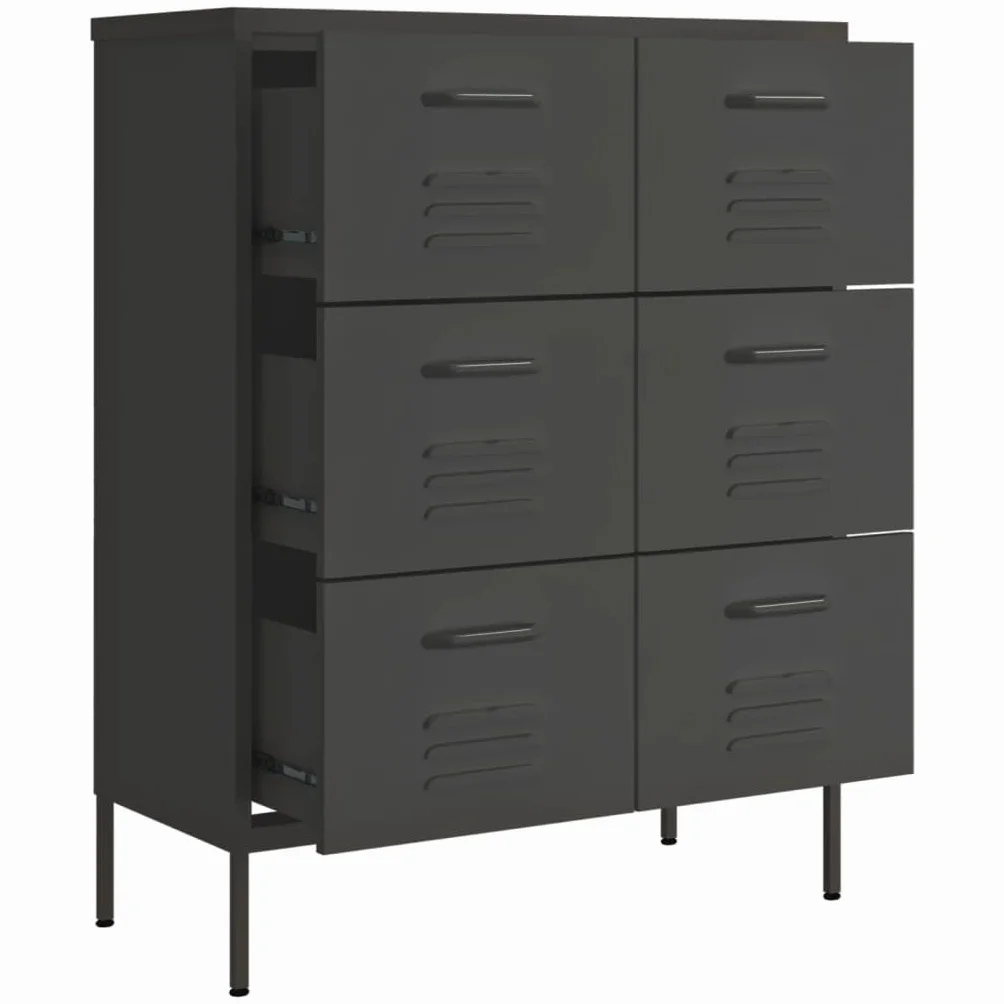 Antracyt stalowa komoda z 6 szufladami, 80 x 35 x 101,5 cm, szafka do przechowywania i biura, prowadnice kulkowe, pełne wyciąganie, stabilna i wytrzymała, nośność 20