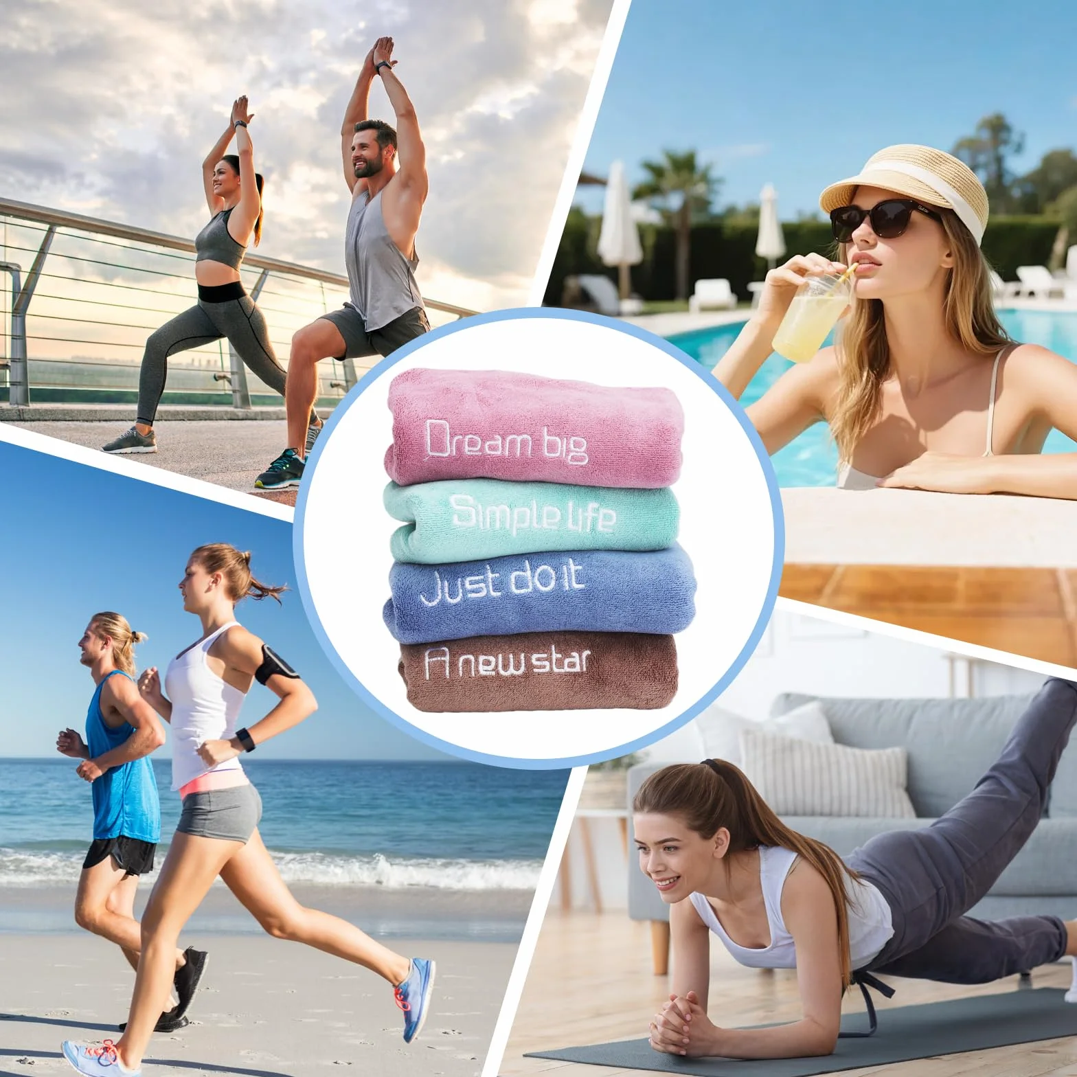 4 ręczniki do fitnessu, do studia fitness, szybkoschnące, z 4 haczykami, zestaw ręczników gimnastycznych, dla mężczyzn i kobiet, lekkie i chłonne, do uprawiania sportu, jogi, 35 x 75 cm