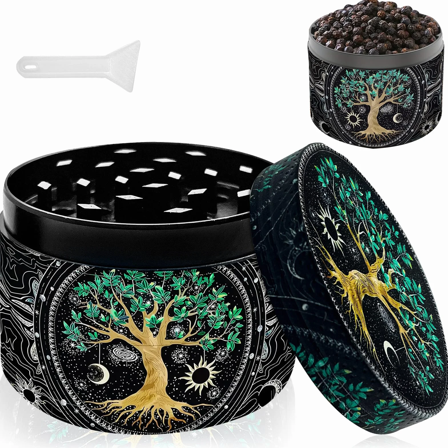 Grinder Crusher, młynek do ziół, młynek do przypraw, metalowy młynek do ziół, przypraw, pyłków, kawy, 4 warstwy, metalowy młynek ze skrobakiem 50 mm, prezent dla przyjaciela, wyjątkowe okazje