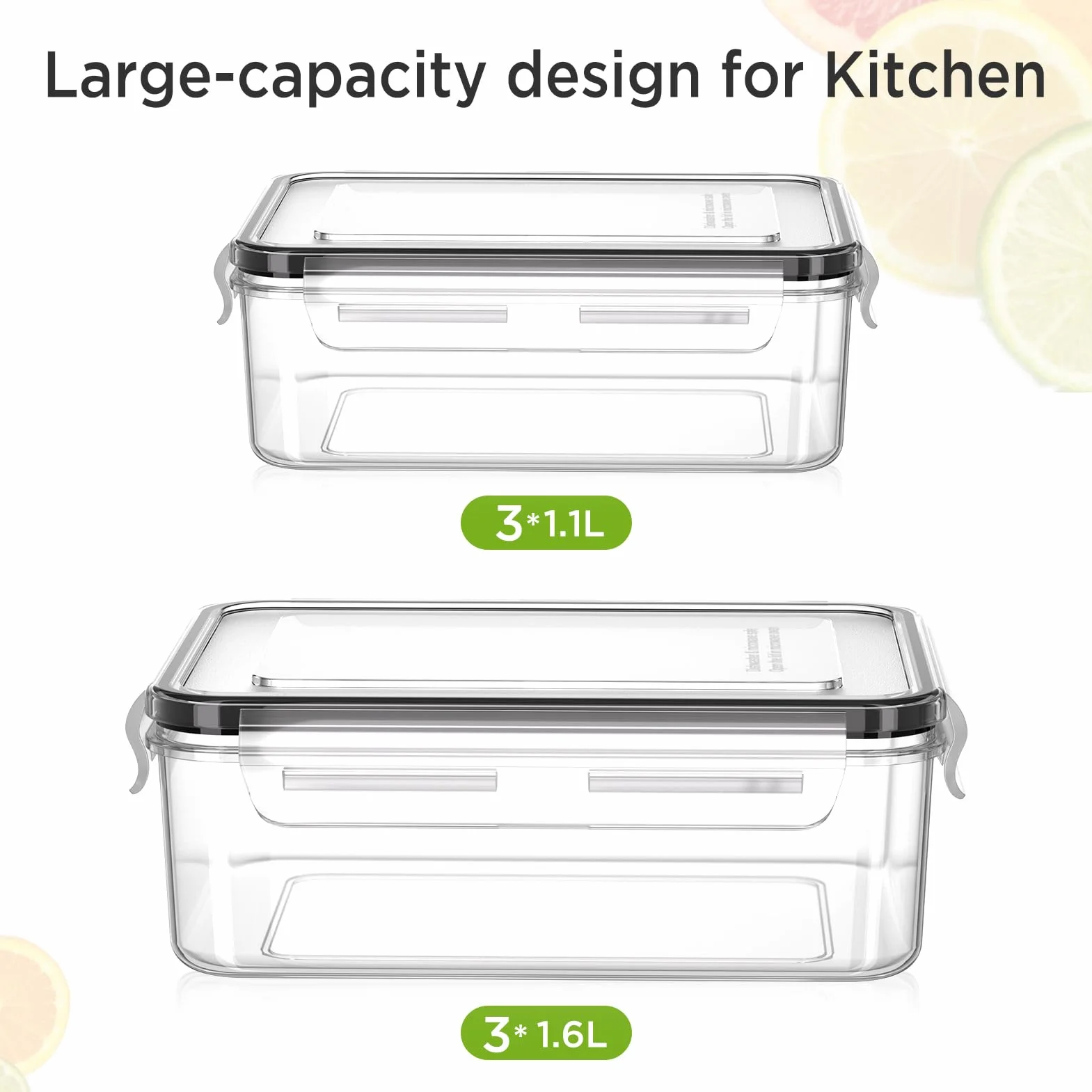 Pojemniki do przechowywania żywności z pokrywkami, (1,6 l * 3 + 1,1 l * 3) Pojemniki do przechowywania żywności w kuchni i na pikniku (zestaw bez BPA)