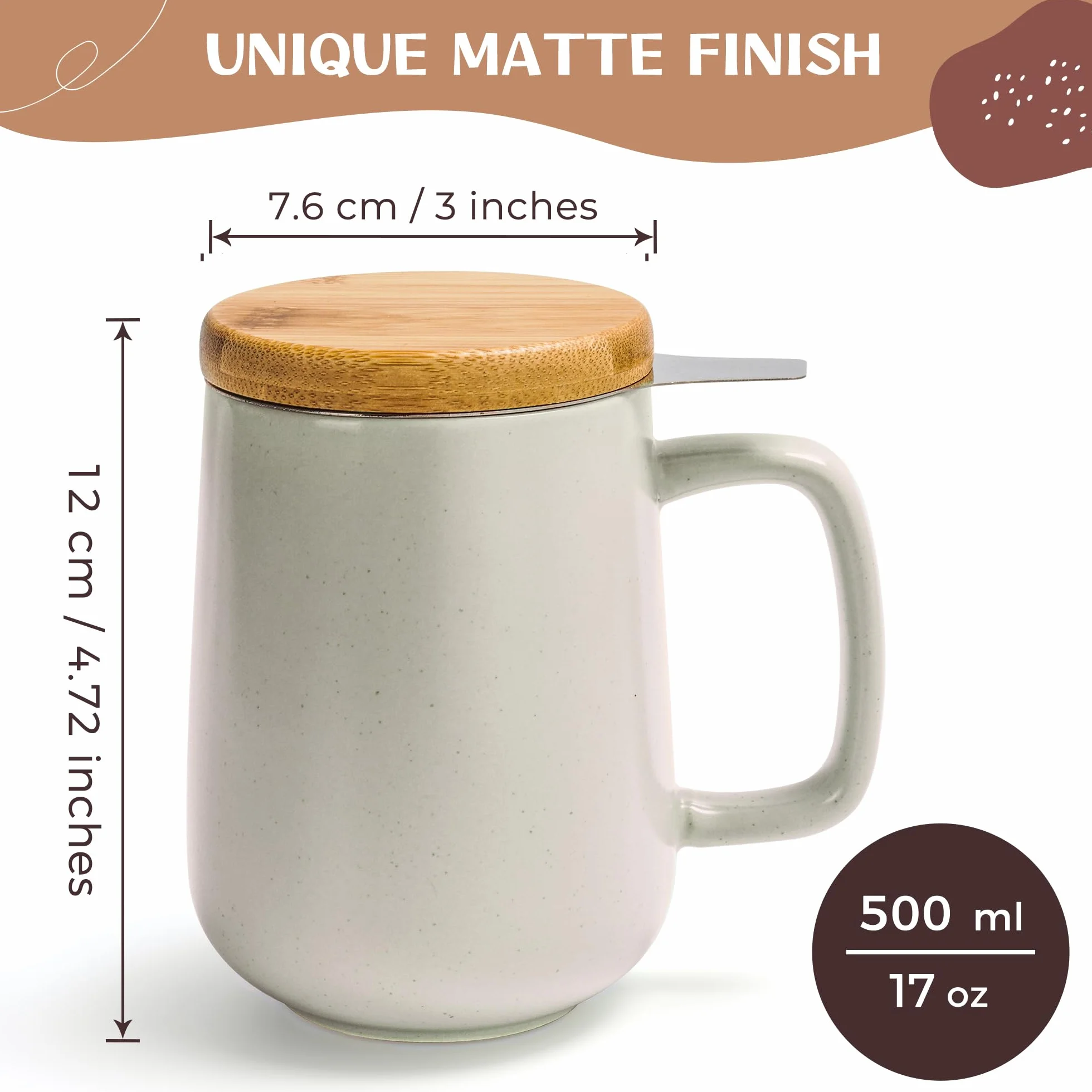 Kubek do herbaty z zaparzaczem i pokrywką - 480 ml ceramiczny kubek do moczenia z dużym uchwytem - kubek do herbaty