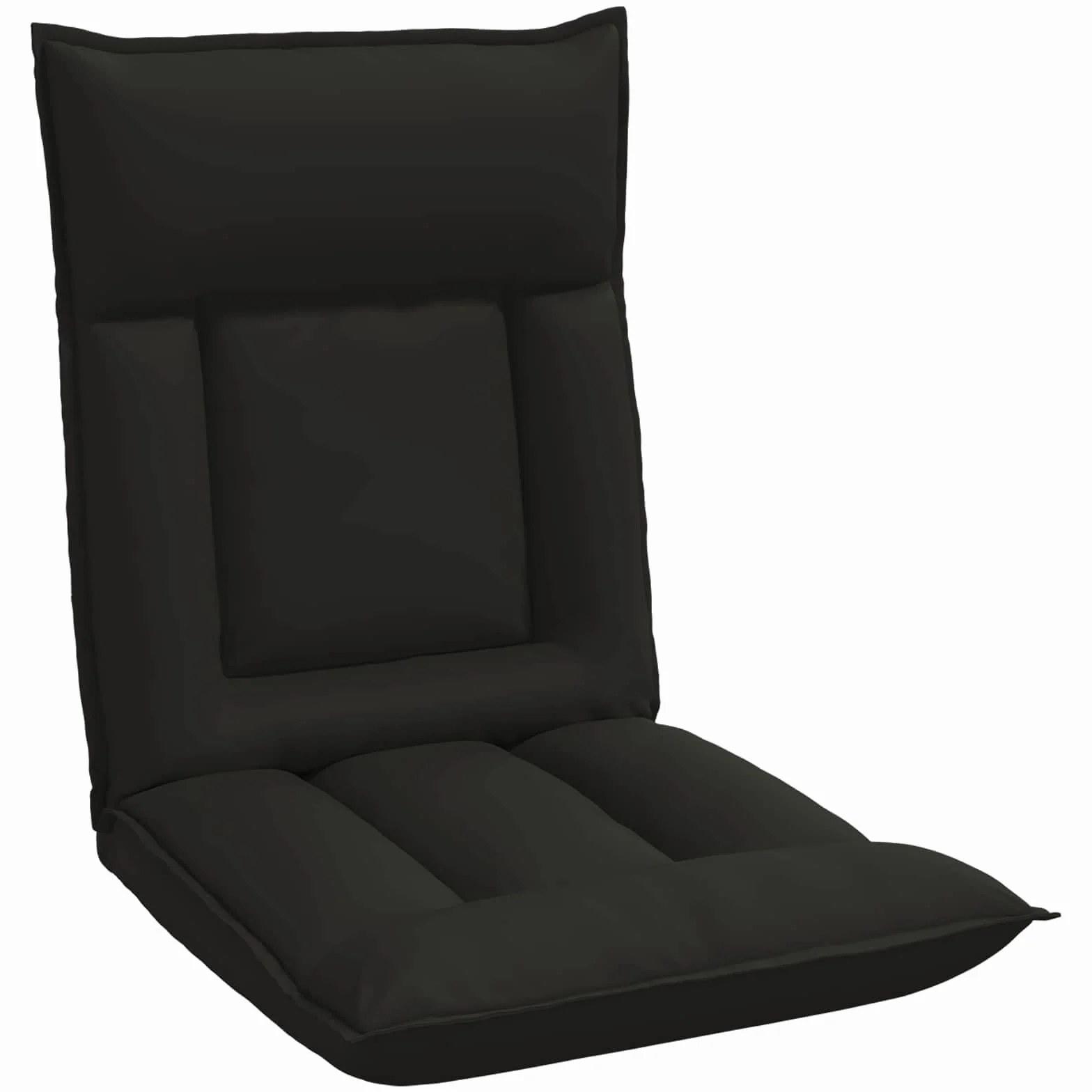Krzesło podłogowe, czarne, sztuczna skóra, 55 x 61 x 70 cm, regulowane z wyściełanym oparciem, składane, ergonomiczne, do salonu, biura, jogi, czytania, gier