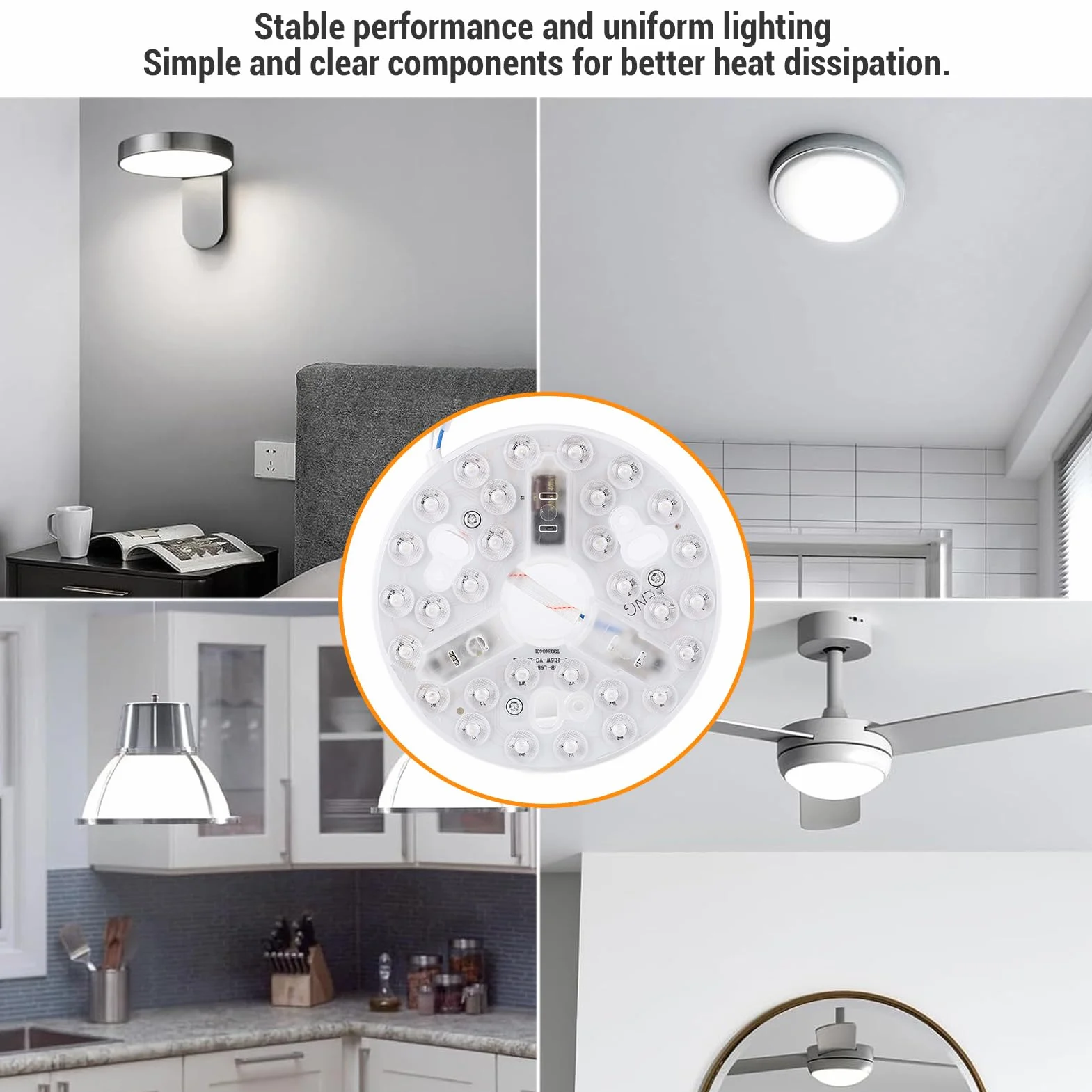 5.3-calowy Wentylator Sufitowy z LED, 3 Kolor Temperatury, 15W, Okrągły Zestaw Modernizacji, Przyciemnianie, Idealny do Restrofitu