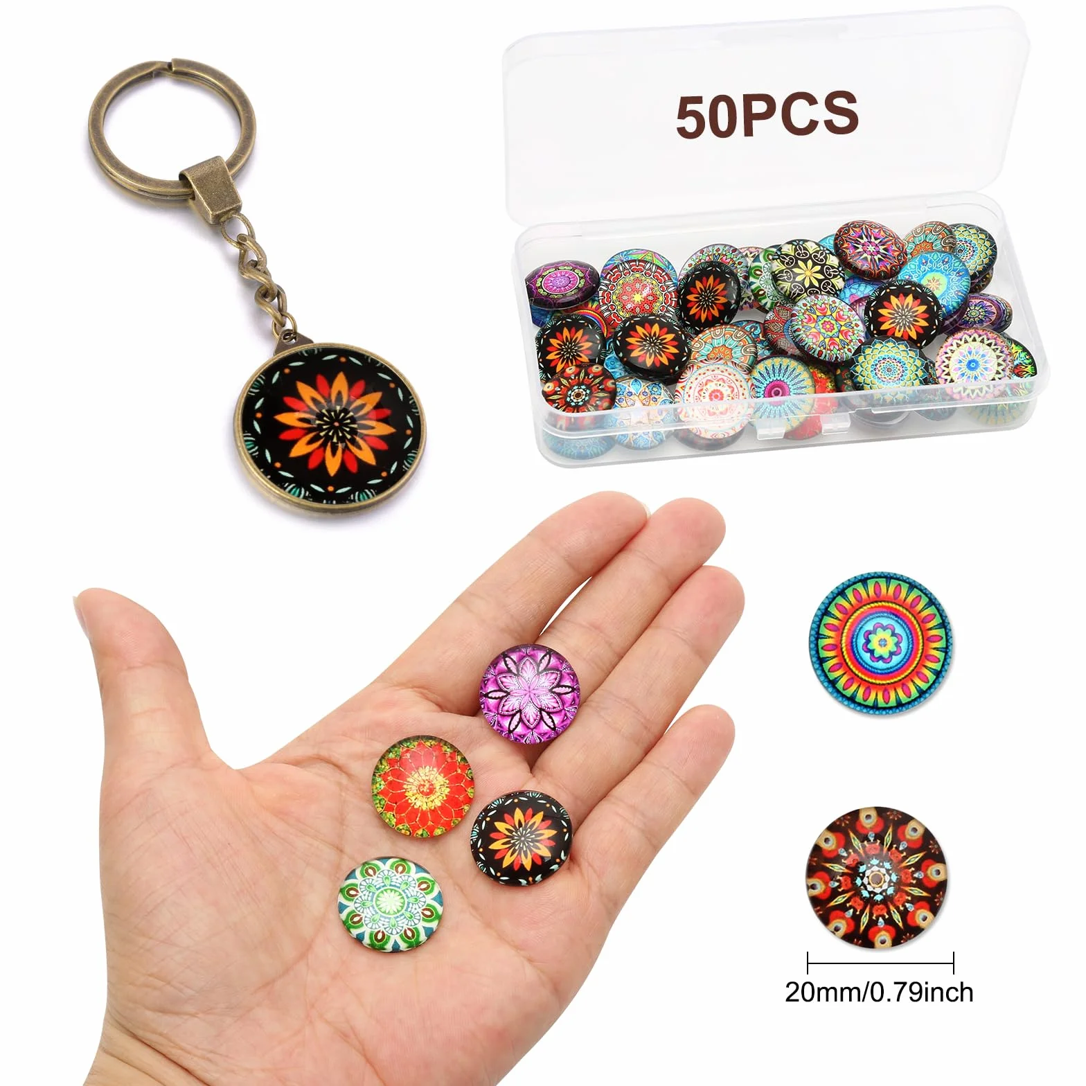 50 szt. mugolskich kamieni 20 mm, mozaika, kamienie szklane z kolorowymi wzorami, różne kamienie kaboszonowe do rękodzieła, dekoracji wnętrz