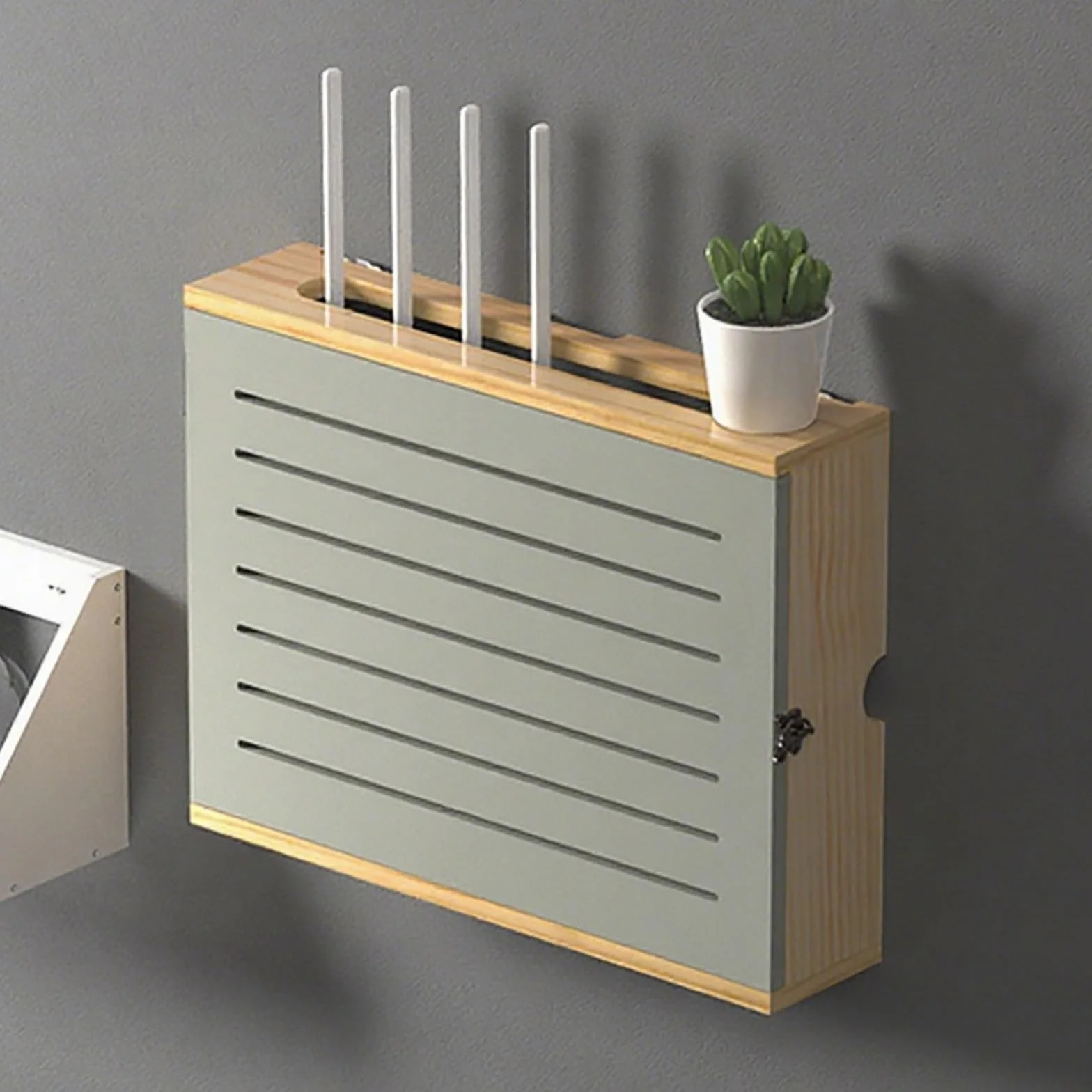 Naścienna półka na router, bez wiercenia, ukryte pudełko do domu i biura, stylowy kosz (brązowy/szary 47,4 cm/18,6 cala) - nize i ukryj swój router