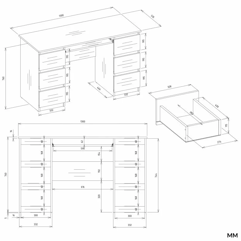 CDF Biurko z Nadstawką Kuba Duży Zestaw do Nauki i Pracy z Półkami i 6 Szufladami Ergonomiczne Stanowisko Komputerowe dla Ucznia i Studenta Regał 130 cm Meble Biurowe - Biały