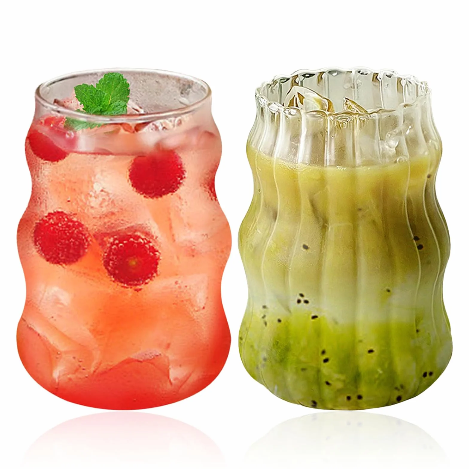 lulalula Szklanki do picia w stylu vintage, 550 ml, mrożona kawa, prążkowane szklanki w kształcie fali, szklanki do napojów, kubek na wodę, kubek deserowy, kubki do lodów na kolacje, do barów,