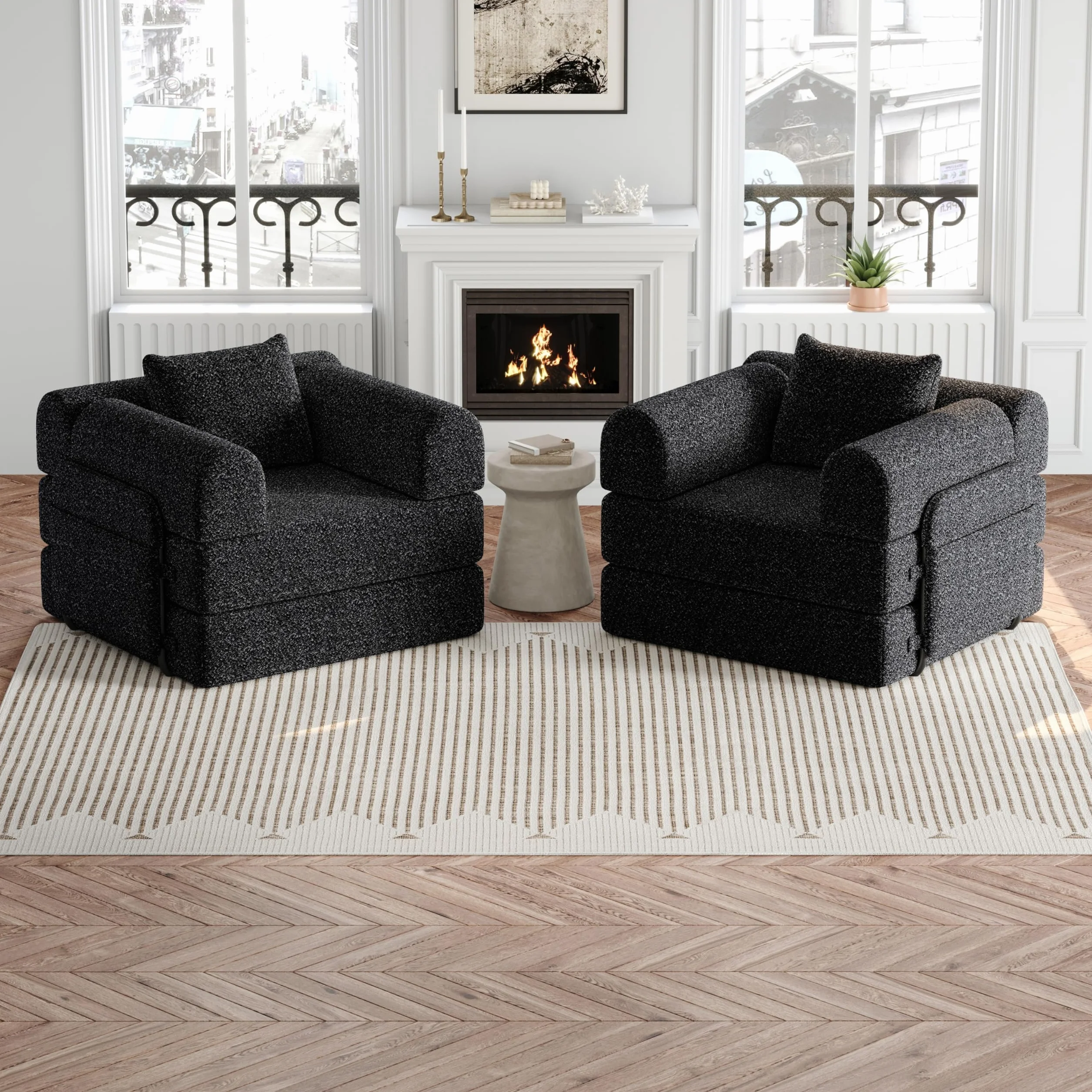 Sofa do spania 2 w 1 ze schowkiem w podłokietniku, sofa podłogowa z poduszką na plecach, metalowa rama, szenilowa, do salonu, sypialni, 183,8 x 91,4 cm, czarna