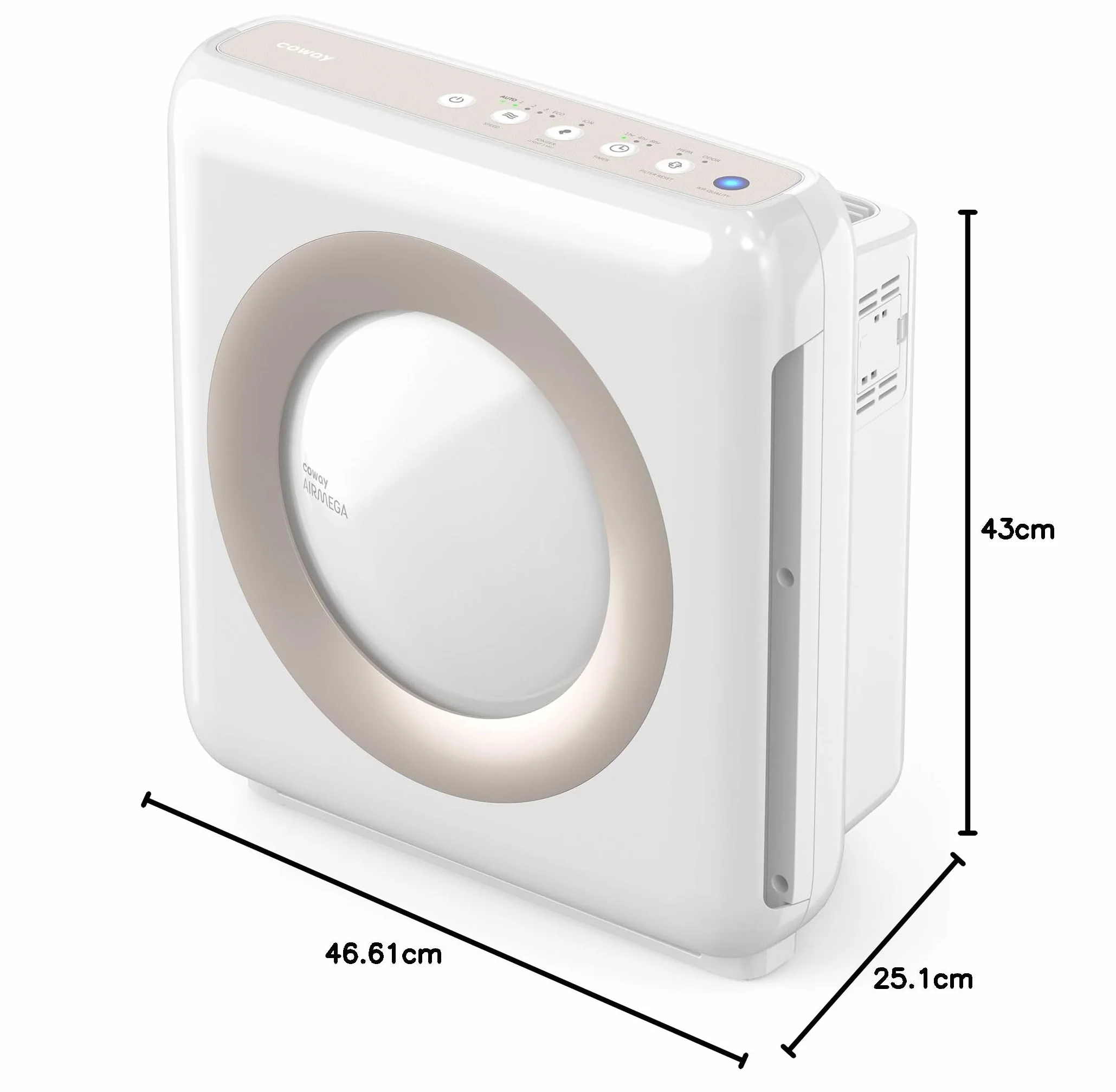COWAY AP-1512HH AIRMEGA MIGHTY, oczyszczacz powietrza do 109 m² technologia GreenHEPA, usuwa 99,999% wszystkich cząsteczek, wirusów, bakterii, aerozoli do wielkości nano 0,01 µm*, ECARF Zert, biały