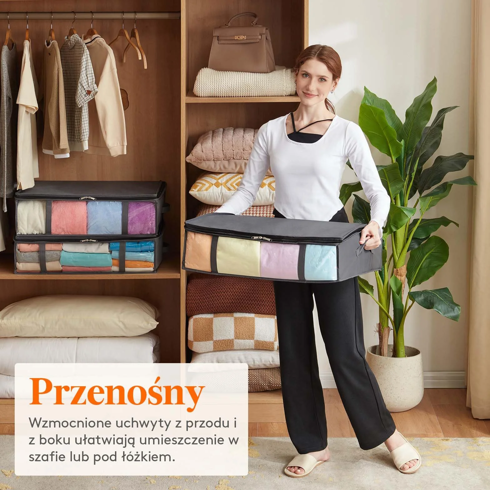 Lifewit Pojemniki Do Przechowywania Pod Łóżkiem 3 sztuki Składane Z Przezroczystym Oknem Szary