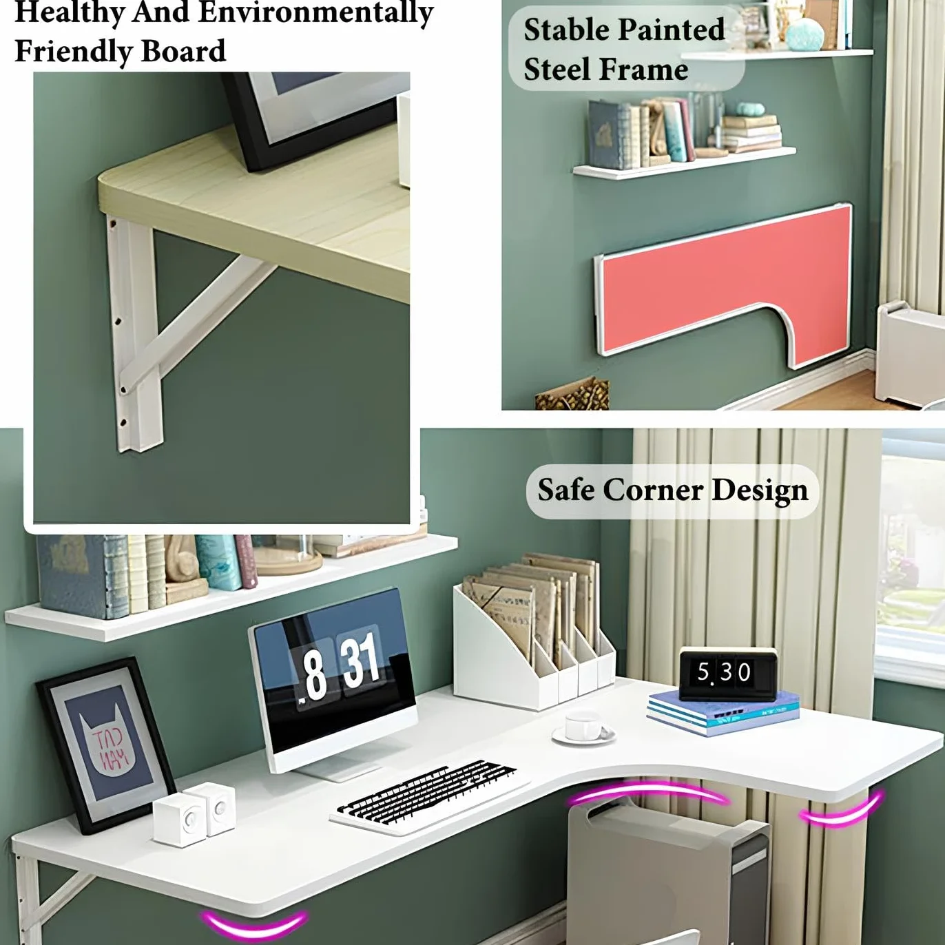 Naścienne pływające biurko do laptopa, składany, drewniany stół Murphy z opadającymi liśćmi, oszczędzający miejsce, do małych pomieszczeń, gabinetu, sypialni, czarny (100 x 70 x 50 cm)