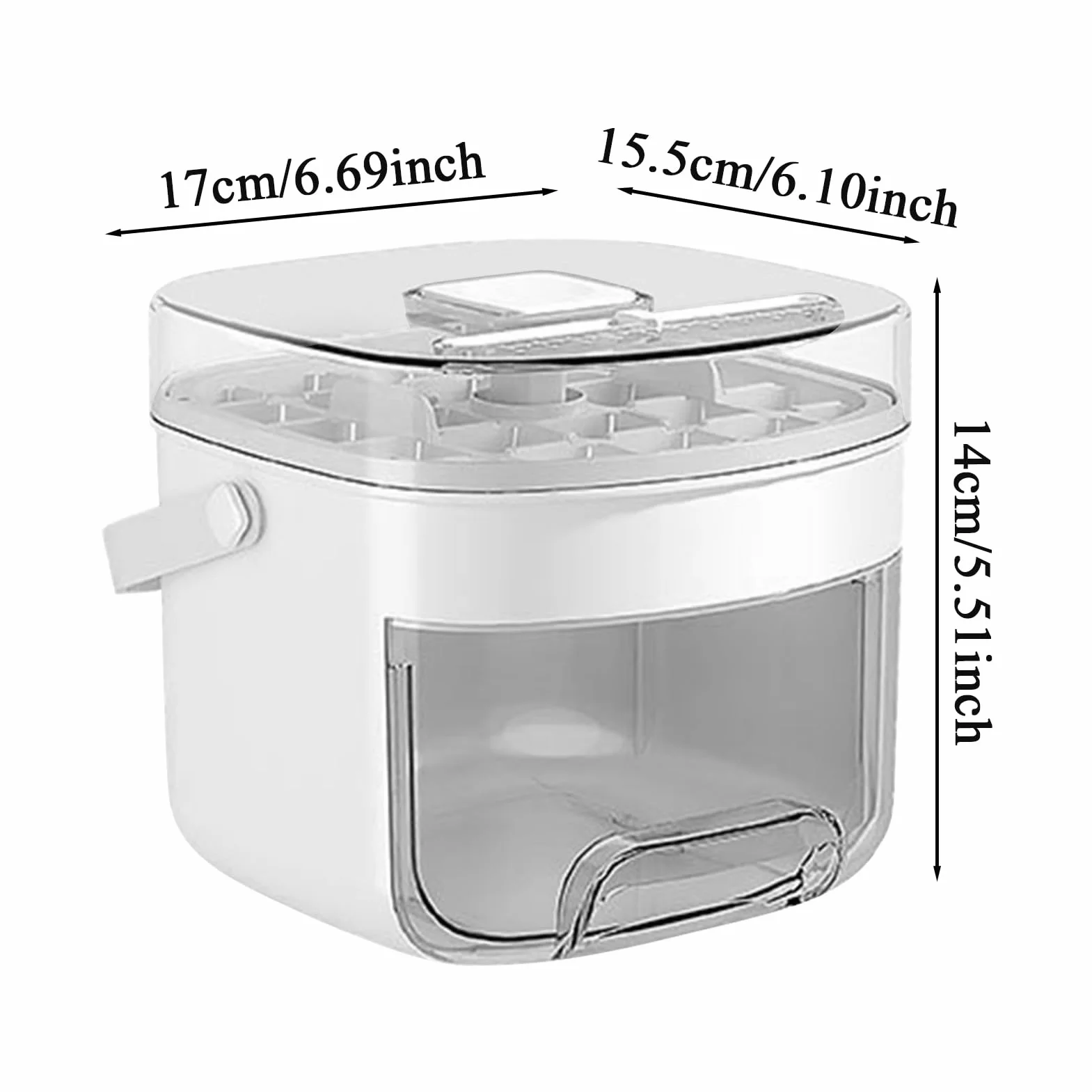 Ice Tray Storage Box, Cube Making Bin, Press Type Non-Stick Mold, Built-In Handle with Sealed Lid for Kitchen, Camping, Daily Use, Parties, Picnics, 6.69x6.1x5.51 Inches