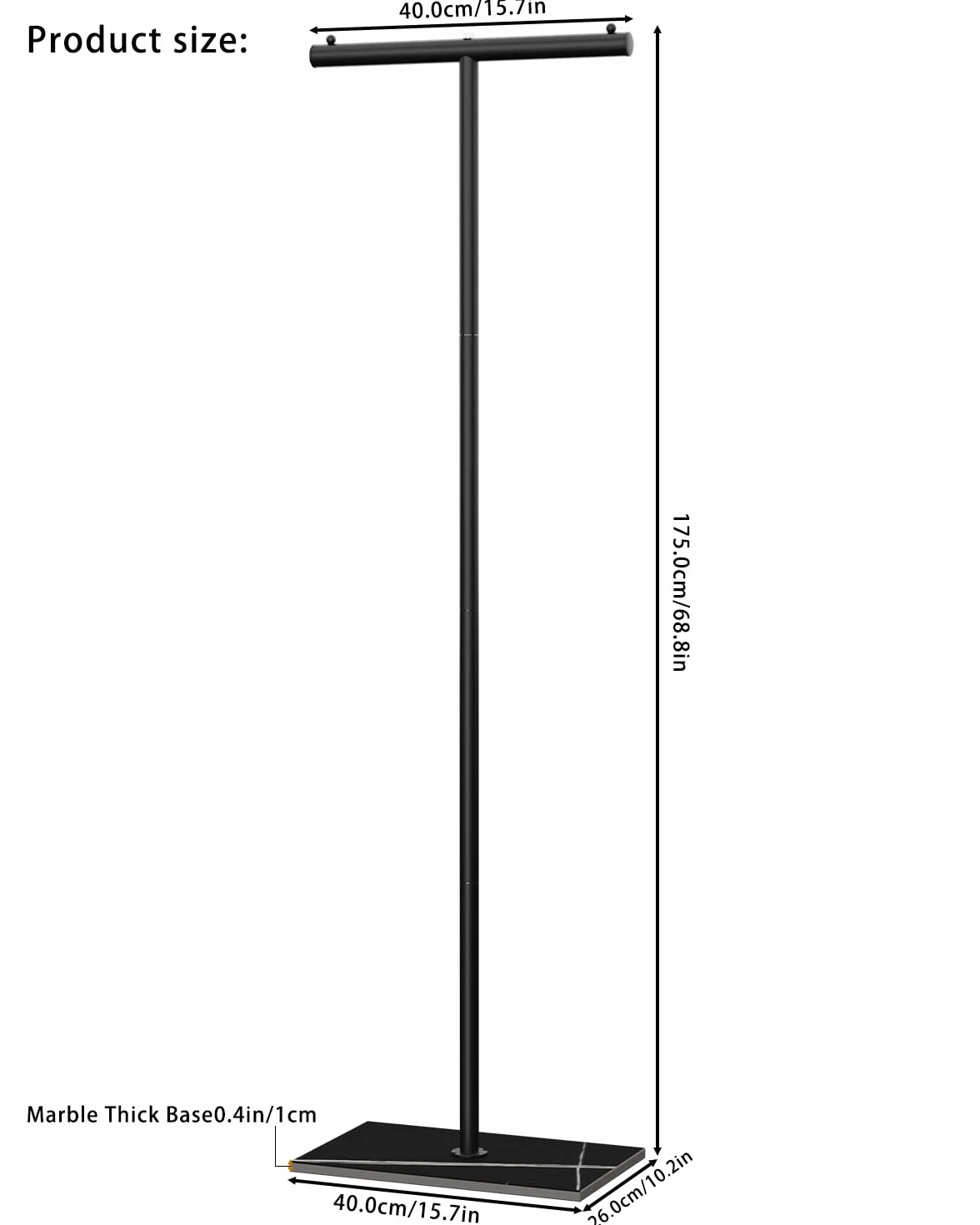 OUTBROS Metalowy wieszak na ubrania, nowoczesny wieszak w kształcie litery T, z haczykami, wolnostojący wieszak na ubrania, do użytku w sypialni, przy wejściu, 39 x 26 x 175 cm, czarny
