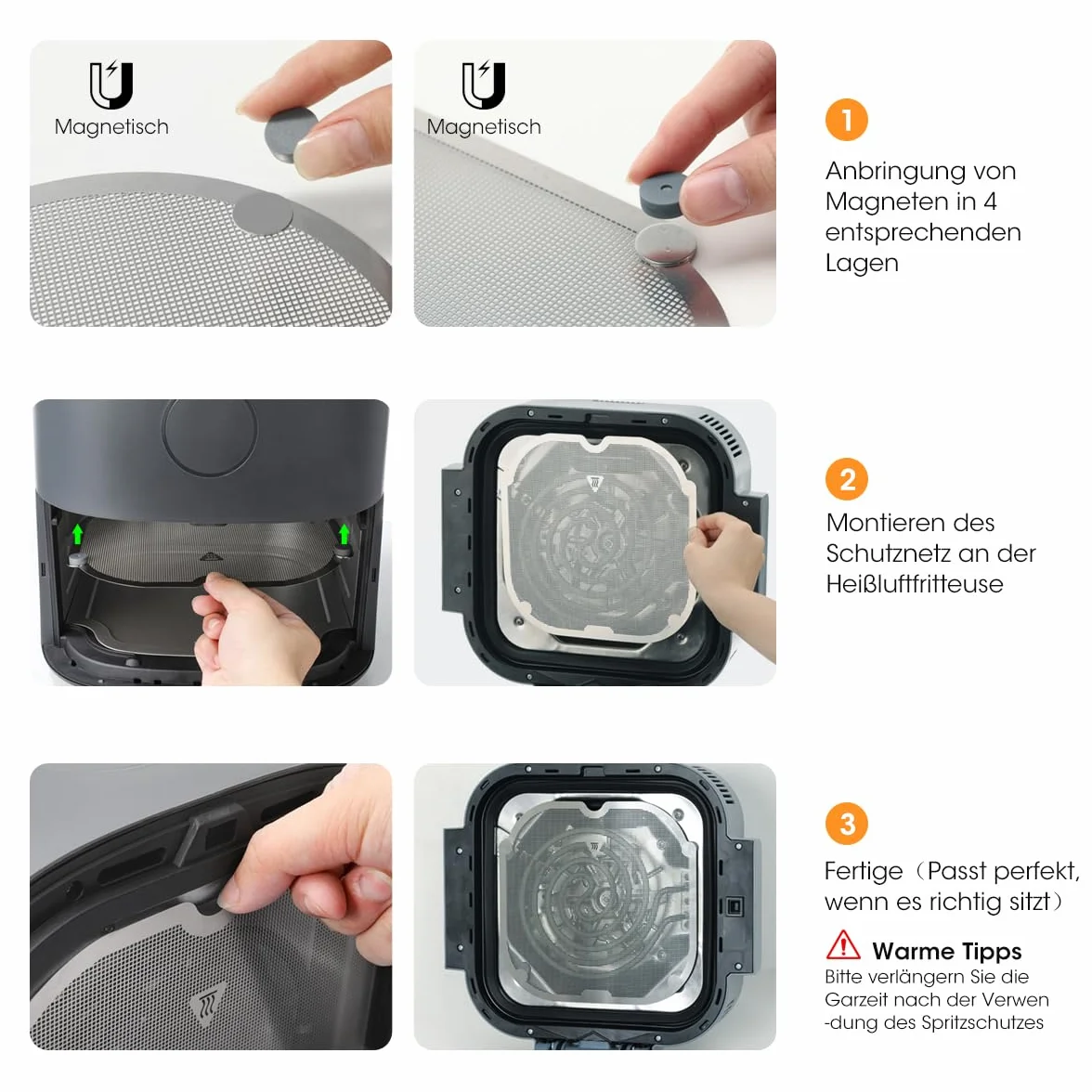 AIEVE Osłona przeciwbryzgowa ze stali nierdzewnej, siatka ochronna przed rozpryskiwaniem tłuszczu, kompatybilna z Airfryer COSORI XXL 4,7 L, Ninja Speedi ON400EU 5,7 L oraz Ninja AF140EU 4,7 L