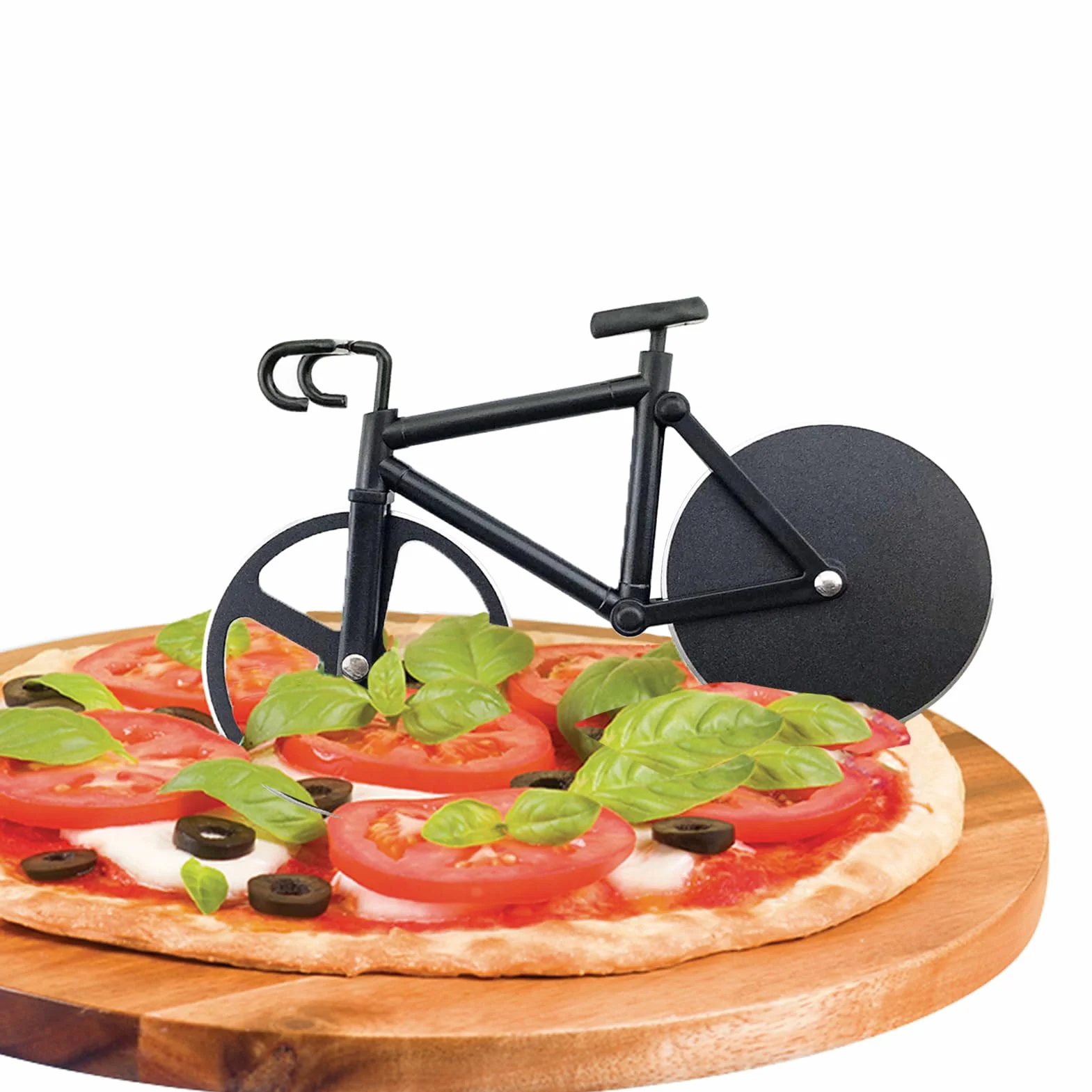 Rowerowa krajalnica do pizzy, krajalnica do pizzy ze stali nierdzewnej, podwójny nóż do pizzy, super ostre ostrza z powłoką nieprzywierającą i podpórką, gadżety kuchenne, artykuły imprezowe, czarna