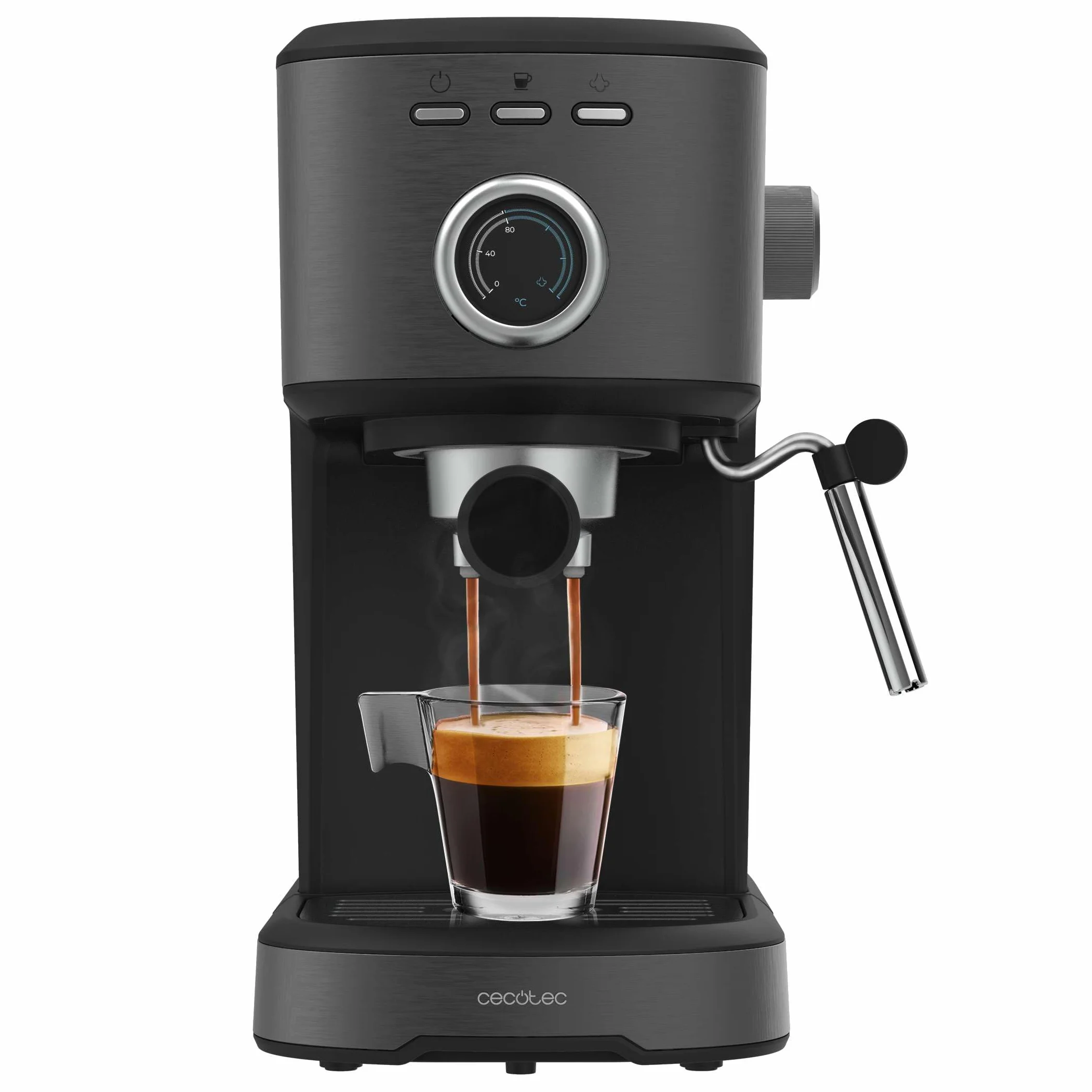 Cecotec Ekspres do kawy Power Espresso 20 Pecan Steel. Cyfrowy ekspres do kawy z 20 barami i obrotową parą.