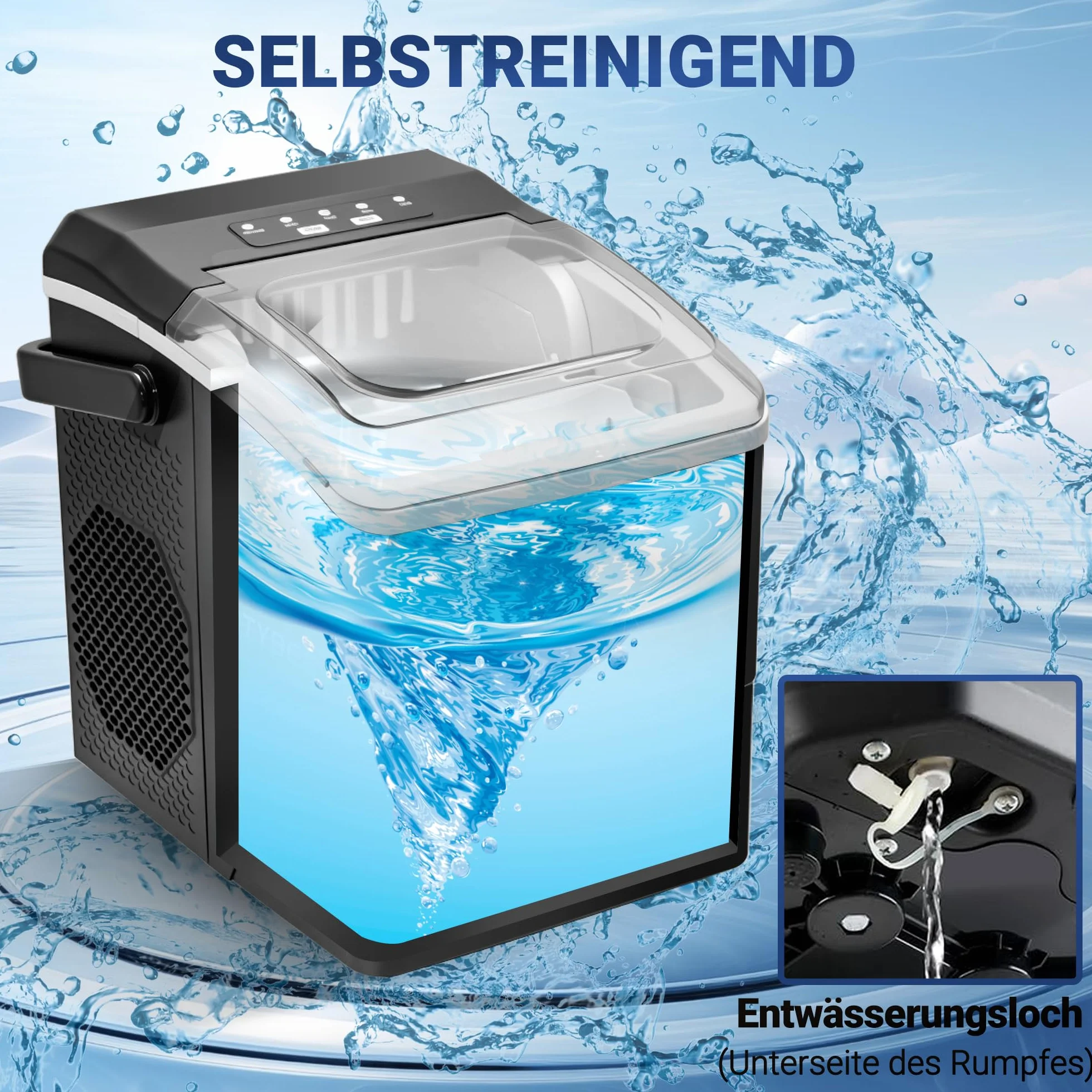 Mała kostkarka do lodu Ice Maker Cicha - 2 rozmiary kostkarki do lodu typu bullet Mini 9 kostek w ciągu 6 minut Gotowa kostkarka do lodu z przenośnym uchwytem do biura, kempingu i na imprezę (Czarny1)
